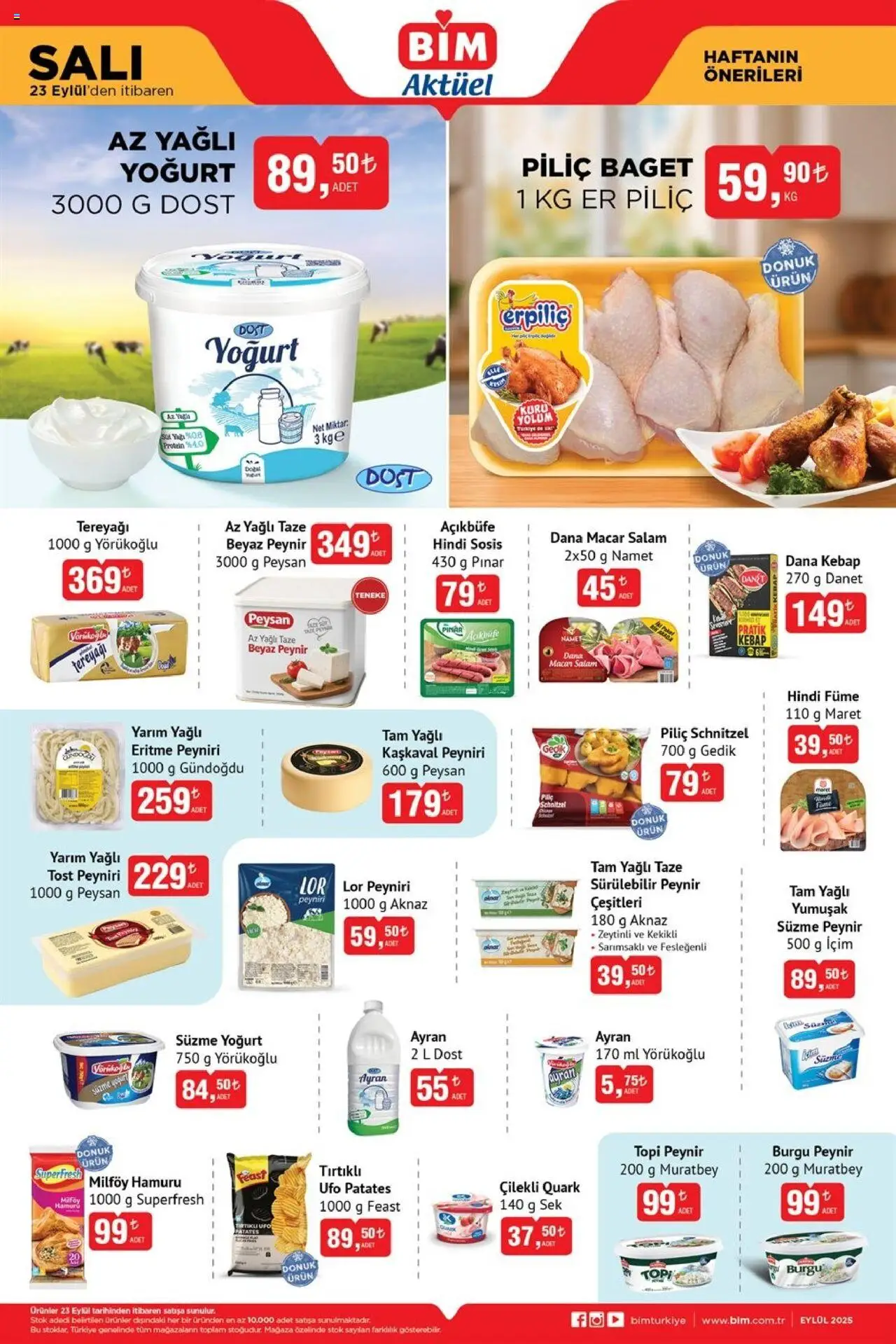 BİM Katalog - 23.09.2025 tarihinden itibaren geçerlidir | Sayfa: 2 | Ürünler: Tereyağı, Patates, Süzme peynir, Piliç