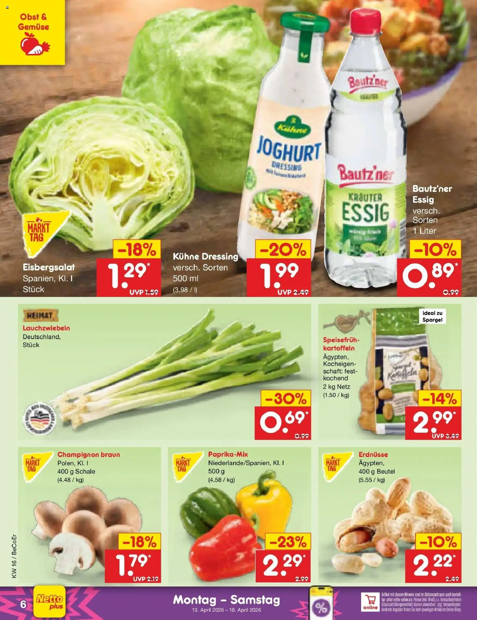 Netto Marken-Discount Prospekt Bitterfeld-Wolfen	 – gültig ab 13.04.2026 | Seite: 8 | Produkte: Erdnüsse, Eisbergsalat, Spargel, Obst