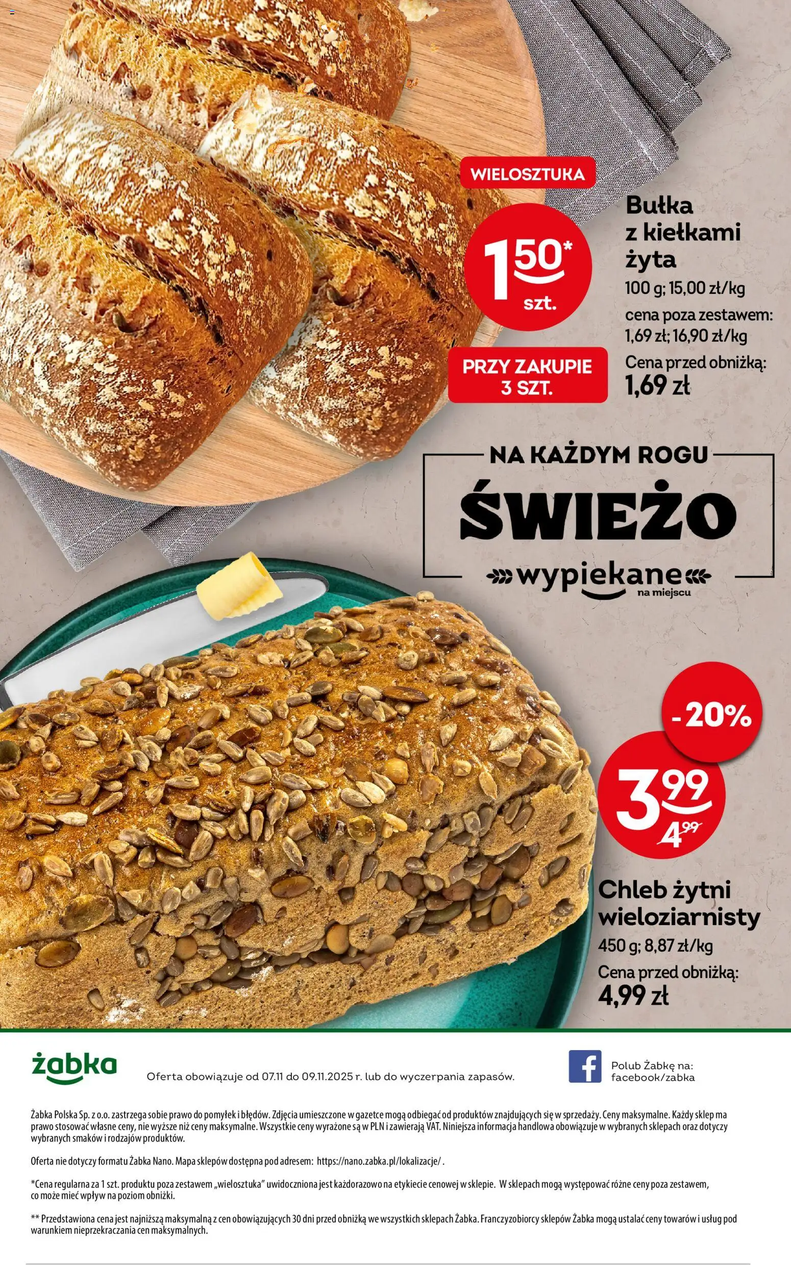 Żabka Gazetka - Weekendowe promocje od 07.11.2025 | Strona: 8 | Produkty: Chleb żytni, Bułka, Chleb