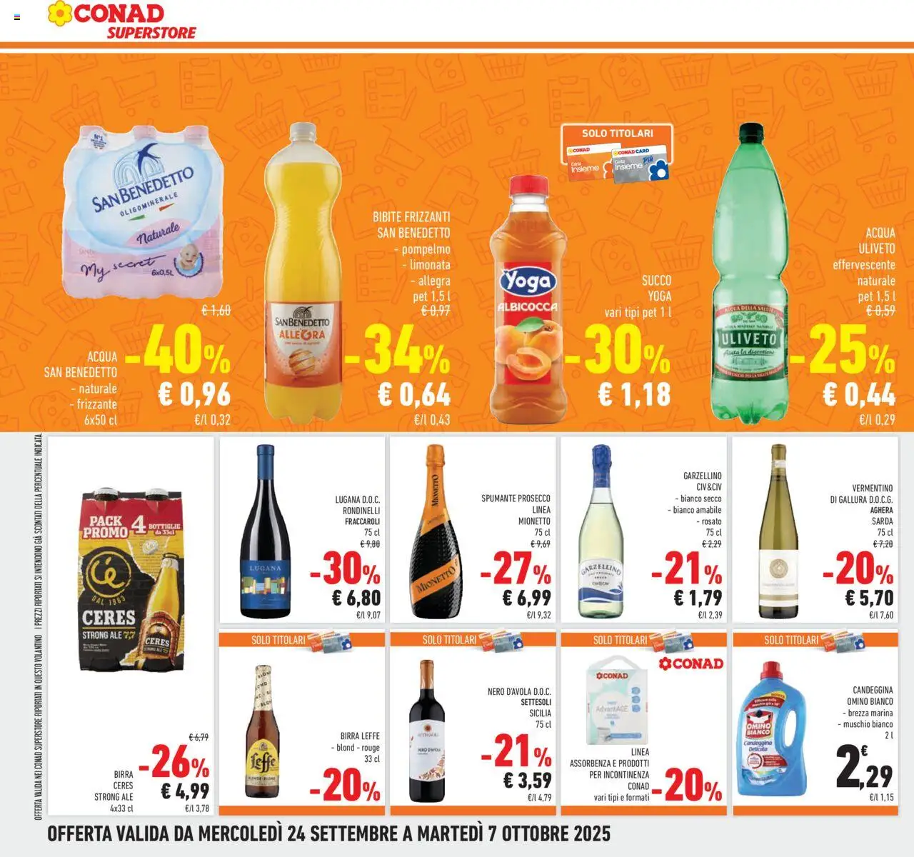 Volantino Conad del 24.09.2025 | Pagina: 30 | Prodotti: Succo, Prosecco, Acqua, Ceres