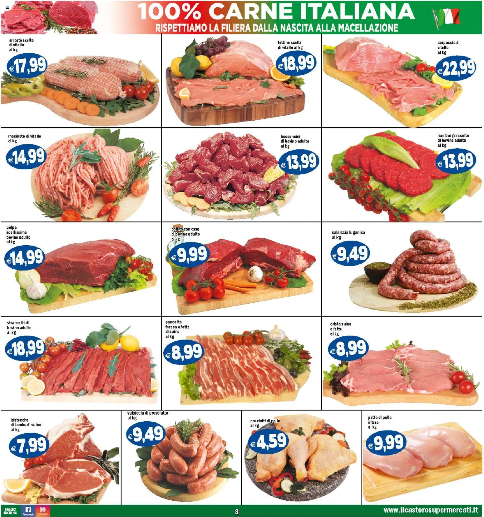 Volantino Il Castoro del 29.10.2025 | Pagina: 8 | Prodotti: Bovino, Petto di Pollo, Suino, Salsiccia