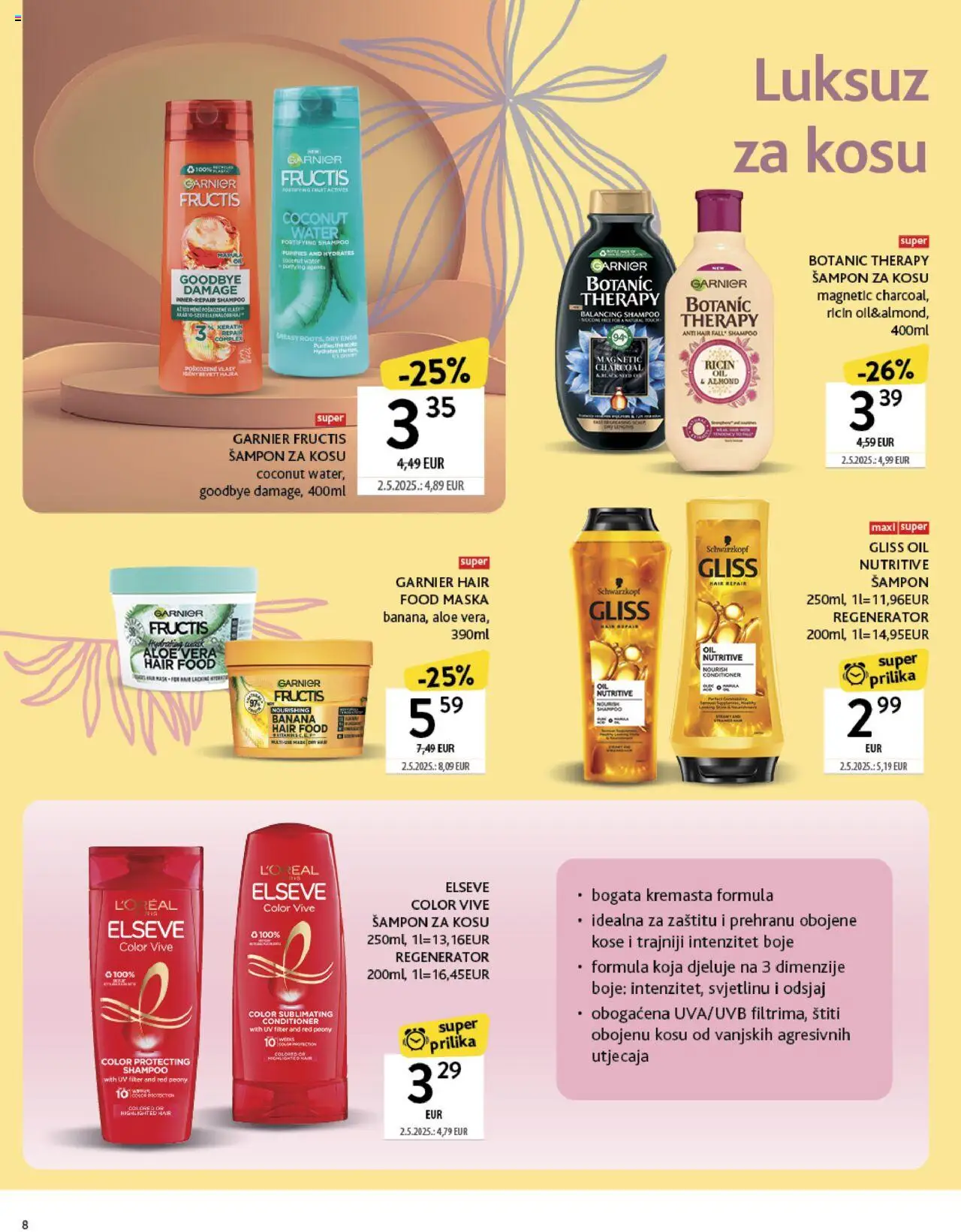 Konzum katalog | vrijedi od 22.09.2025 | Stranica: 8 | Proizvodi: Šampon, Regenerator, Maska, Garnier