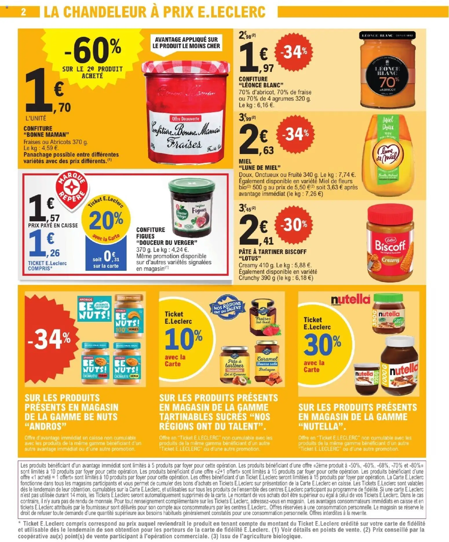 {H1} | Page: 2 | Produits: Cacahuète, Pâte à tartiner, Confiture Léonce Blanc, Nutella