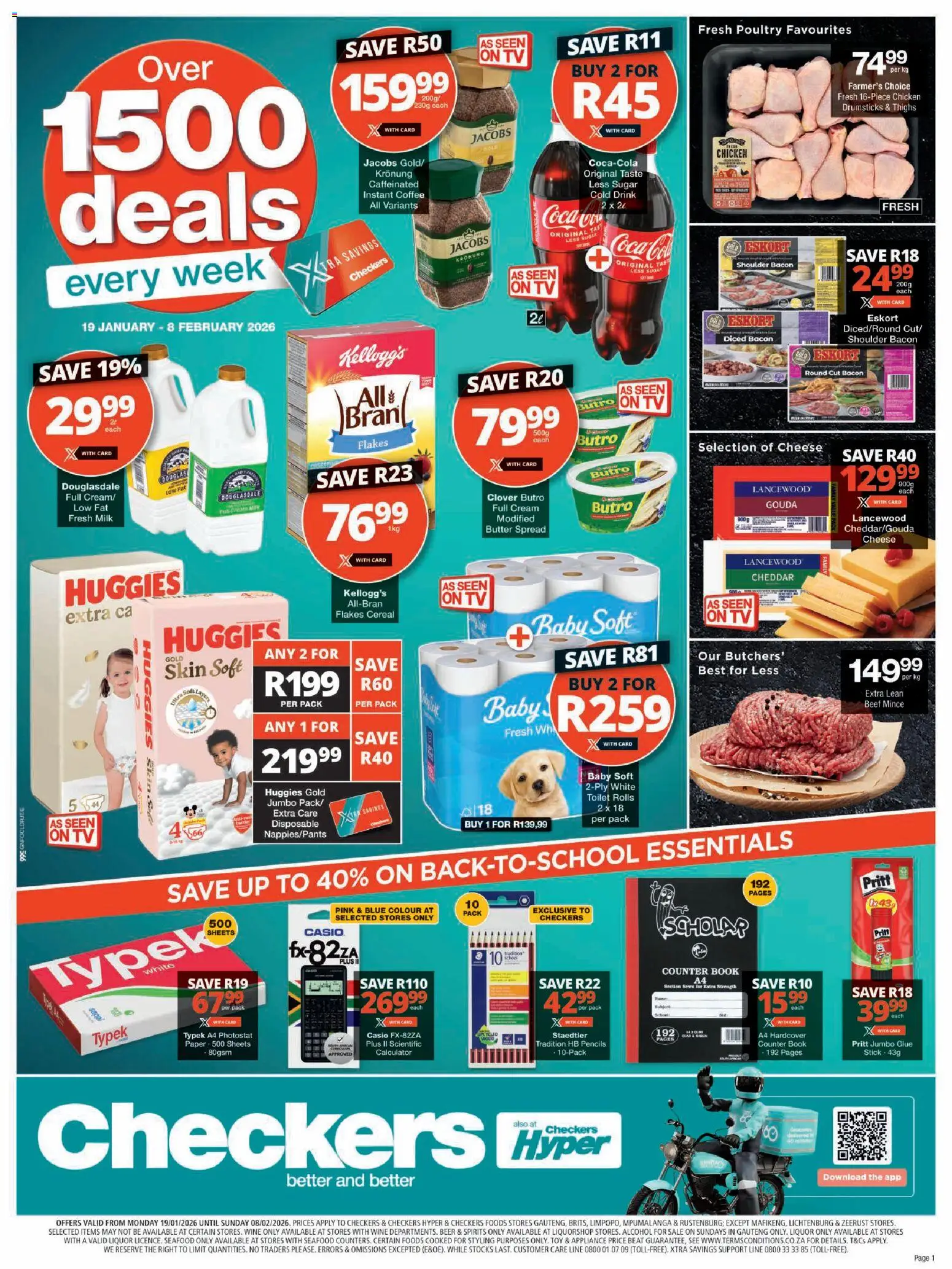 New Checkers catalogue – valid from 19.01.2026 | Page: 1 | Products: Calculator, Butter, Wine, Flakes