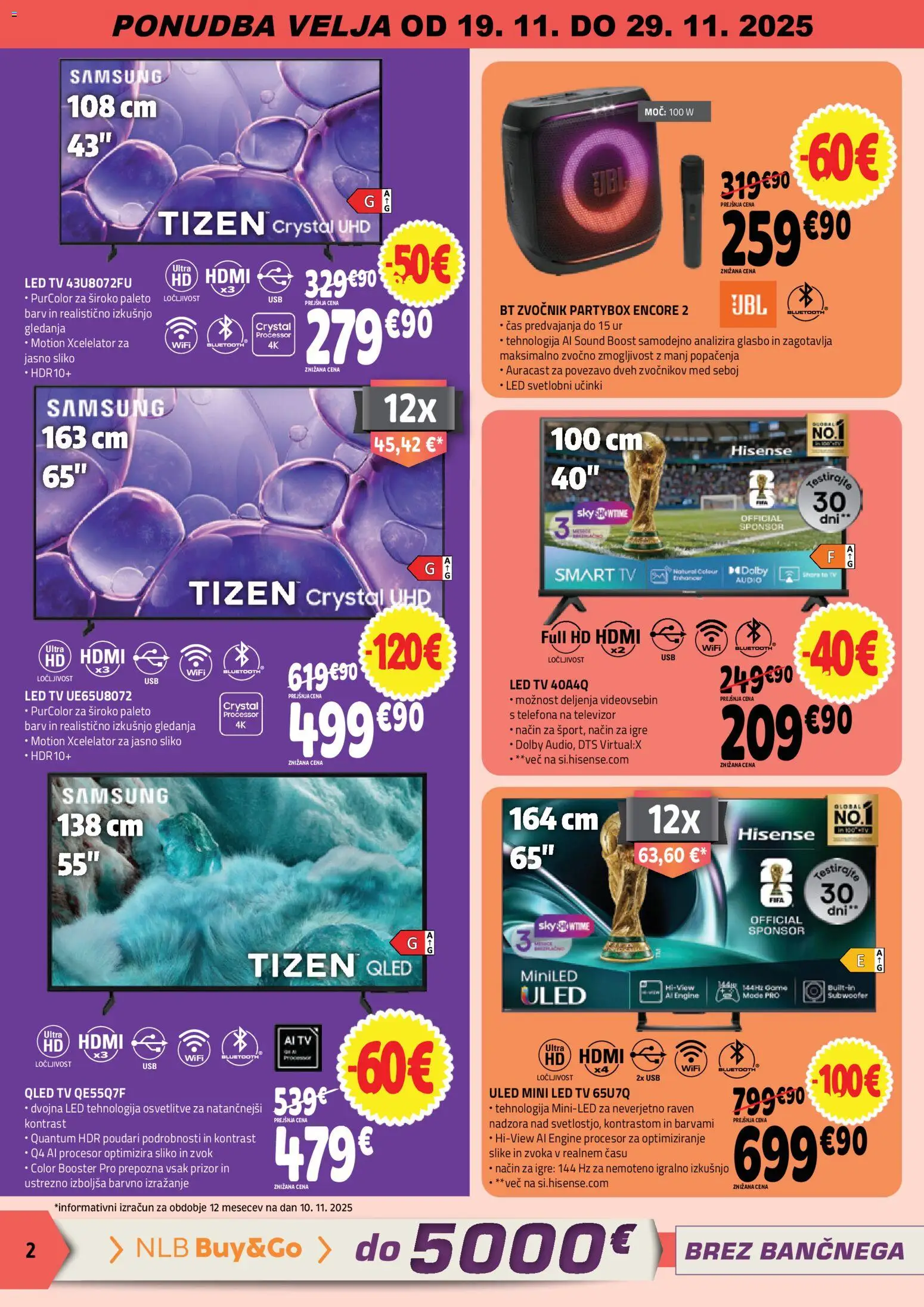 Novi E.leclerc katalog ponudbe – veljaven od 19.11.2025 | Stran: 2 | Izdelki: Televizor, Audio, Usb, Led tv