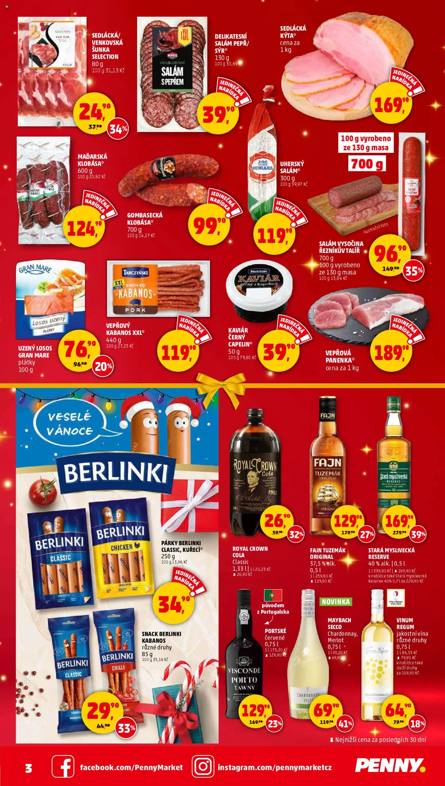 Penny Market katalog od 27.11.2025 | Strana: 3 | Produkty: Stará myslivecká, Uherský salám, Vysočina, Uzený losos