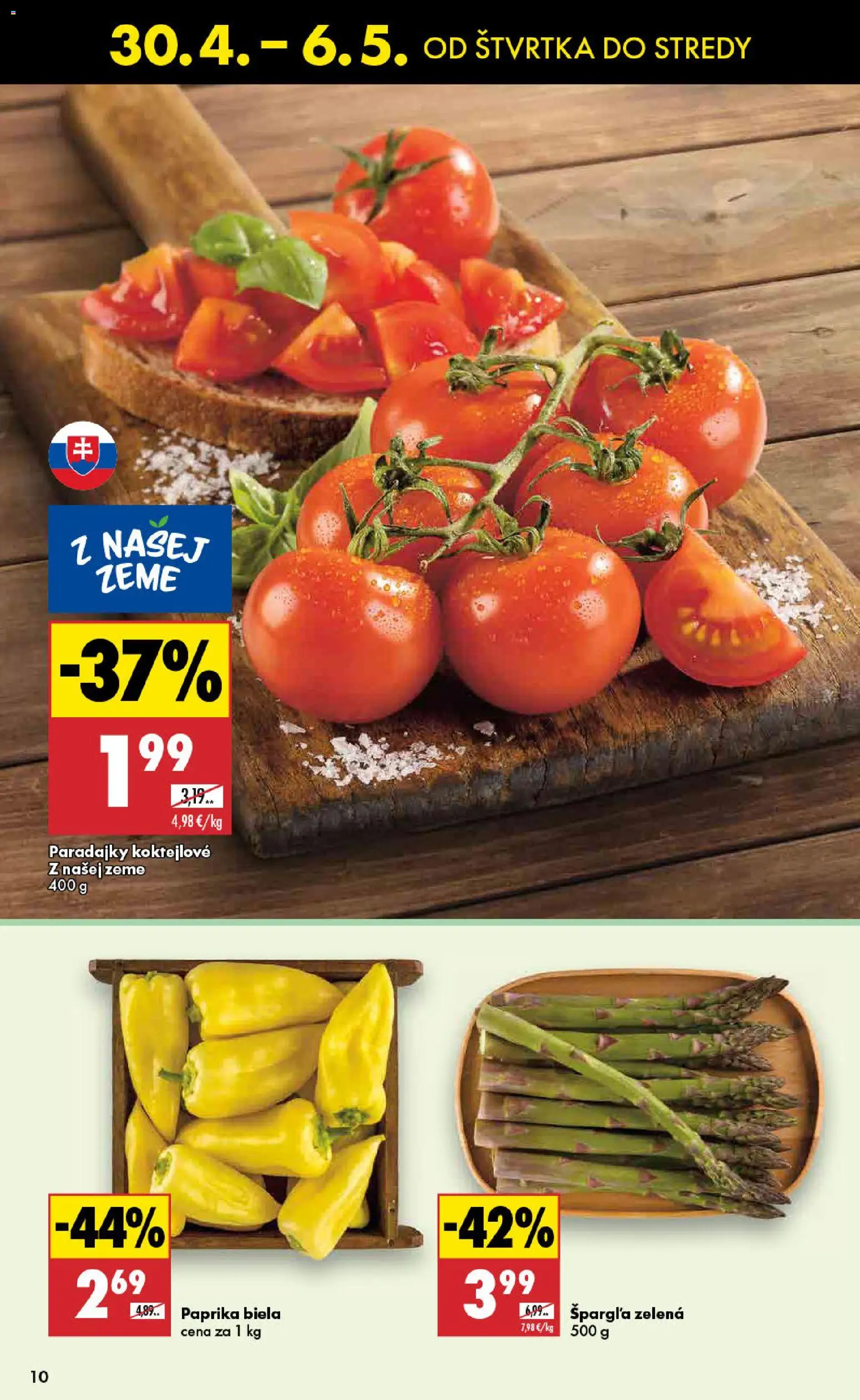 Nové Biedronka akcie – leták je platný od 30.04.2026 | Strana: 10 | Produkty: Paprika, Paradajky, Špargľa