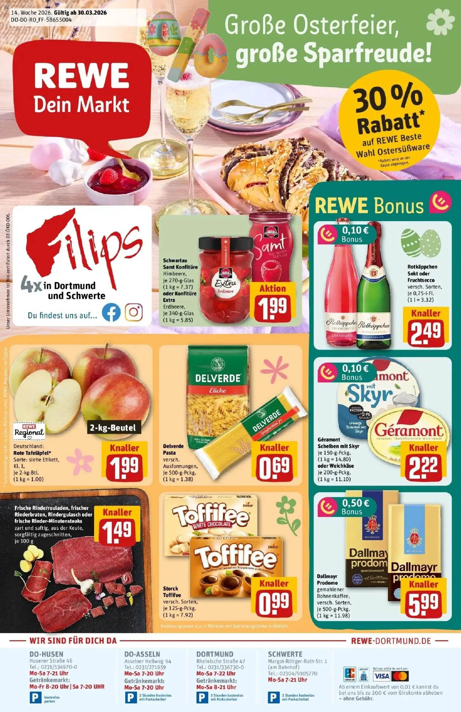 Rewe Prospekt Dortmund	 – gültig ab 30.03.2026 | Seite: 1 | Produkte: Rotkappchen sekt, Geramont, Fruchtsecco, Toffifee
