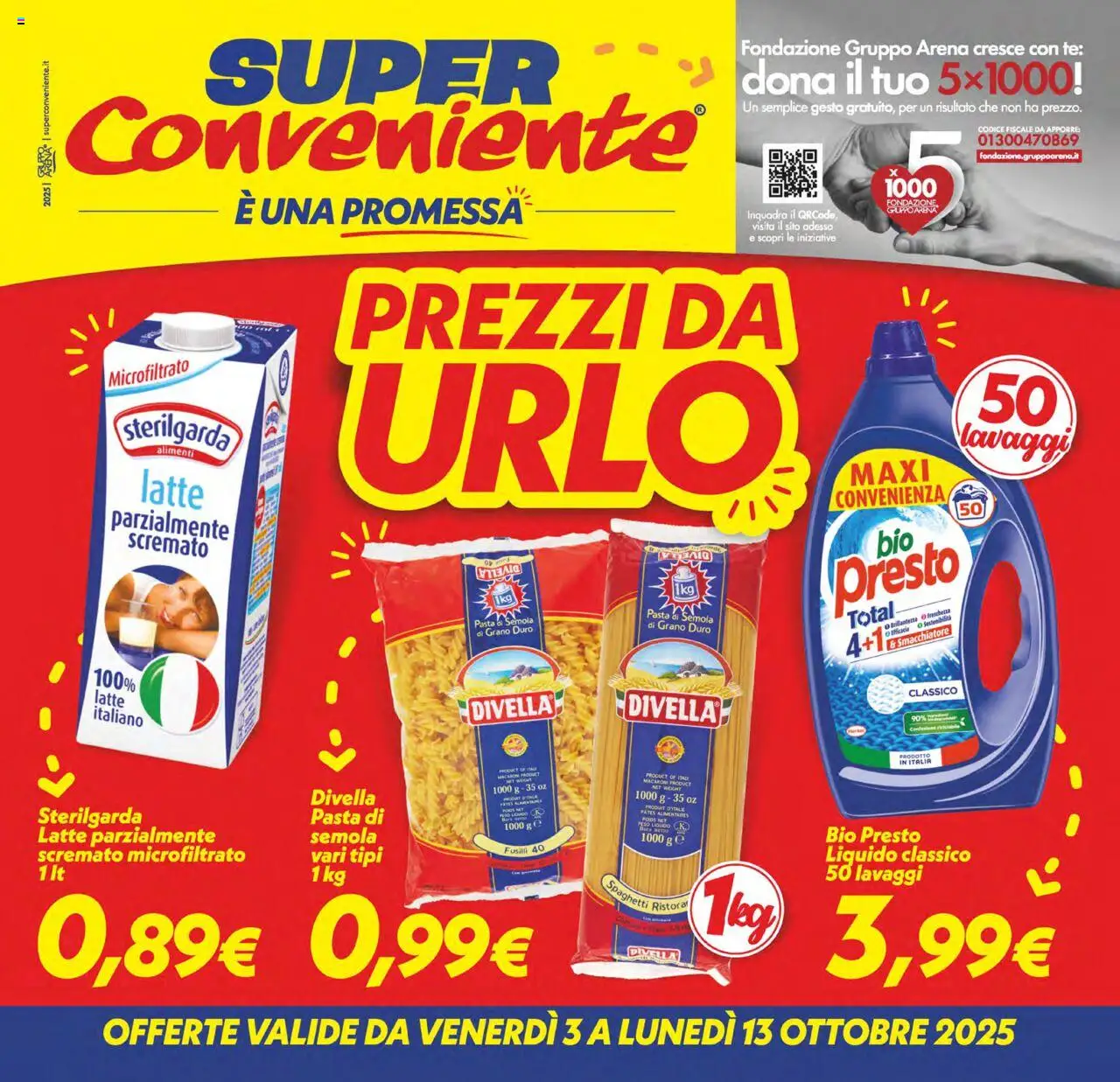 Volantino SuperConveniente del 03.10.2025 | Pagina: 1 | Prodotti: Tè, Latte, Pasta, Fusilli