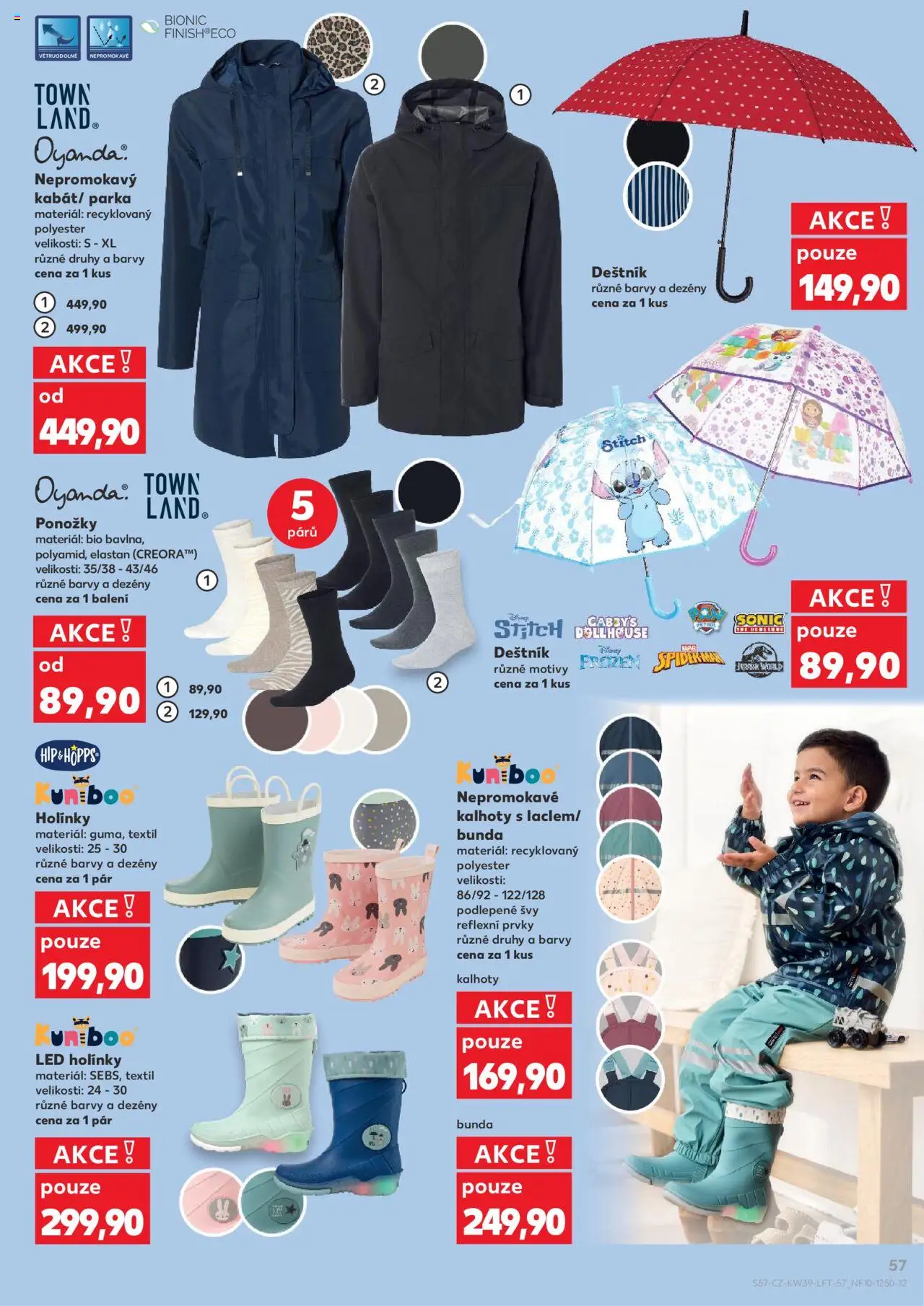 Kaufland leták od 24.09.2025 | Strana: 57 | Produkty: Kalhoty, Ponožky, Holínky, Nepromokavé kalhoty