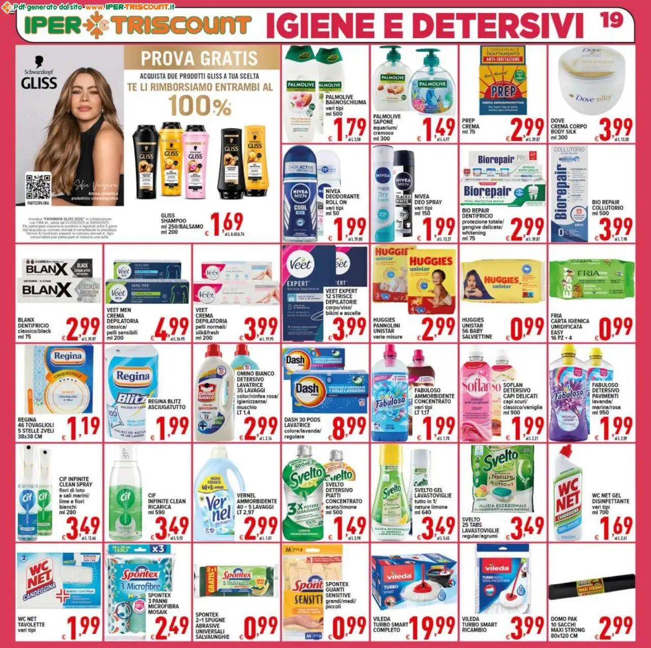 Volantino Ipertriscount del 05.09.2025 | Pagina: 19 | Prodotti: Crema, Carta igienica, Guanti, WC