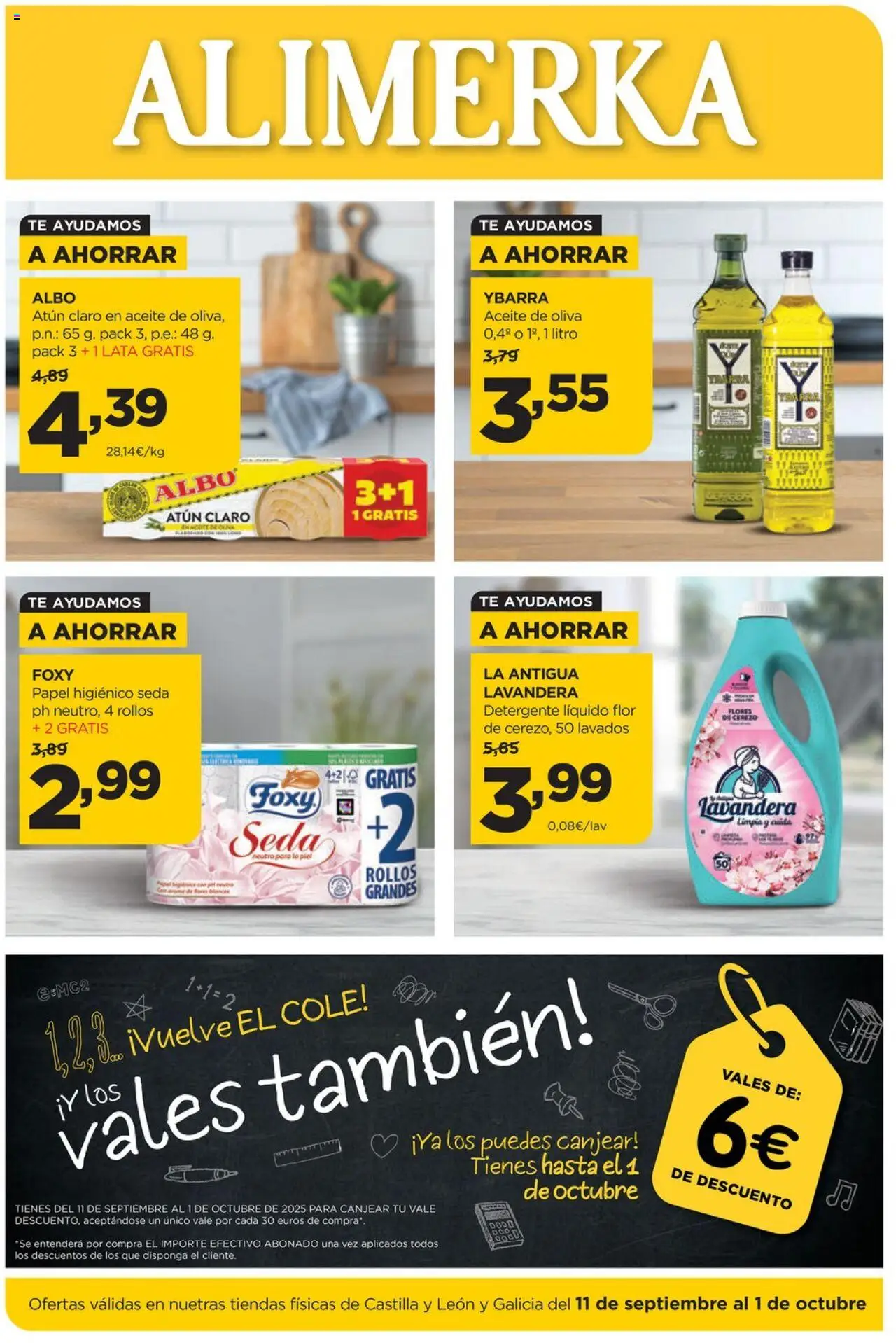 Alimerka folleto Castilla y León │ válido desde el 11.09.2025 | Página: 1 | Productos: Detergente, Aceite, Papel higienico, Detergente líquido