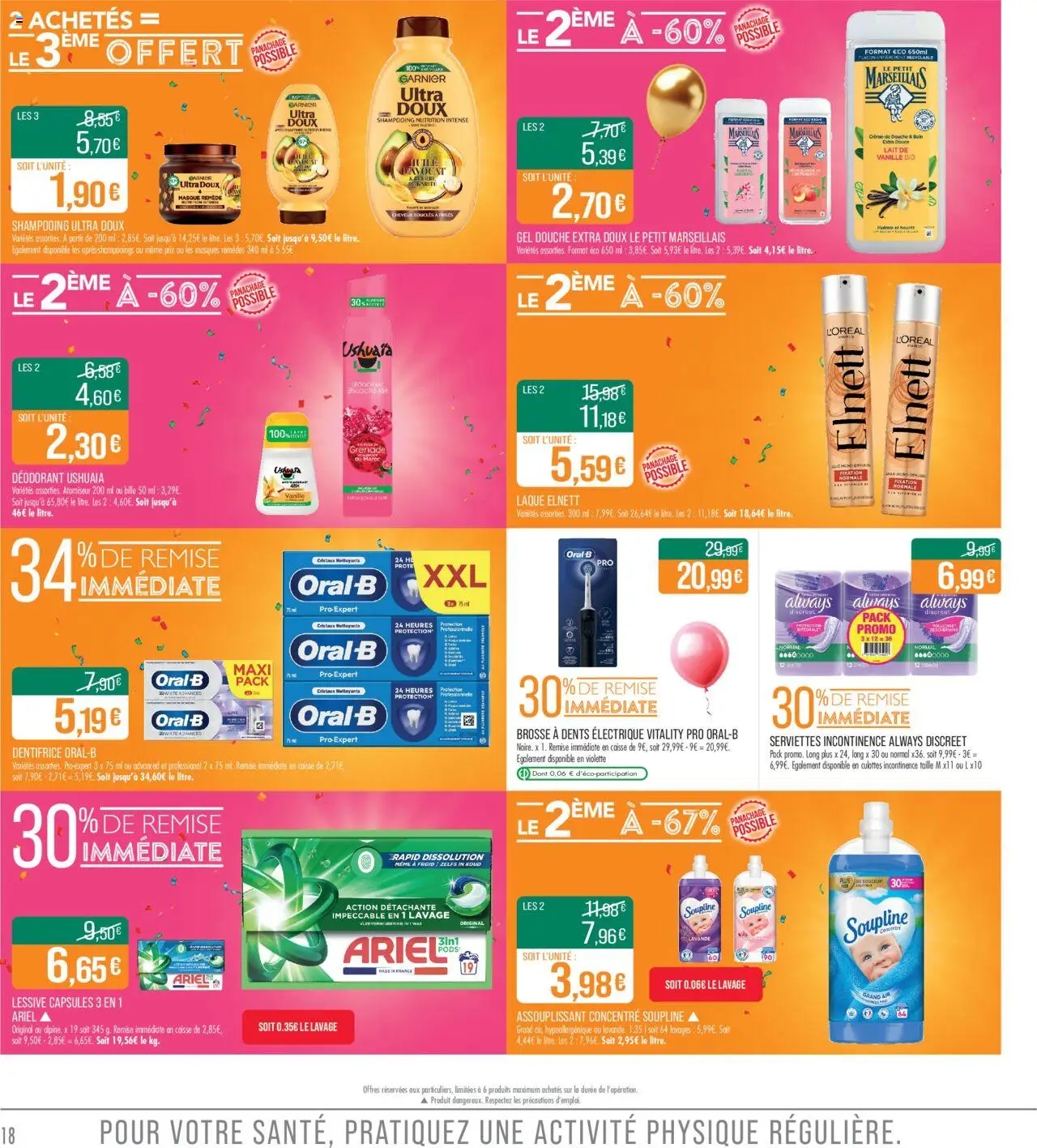 {H1} | Page: 18 | Produits: Culottes incontinence, Shampooing, Gel douche, Déodorant