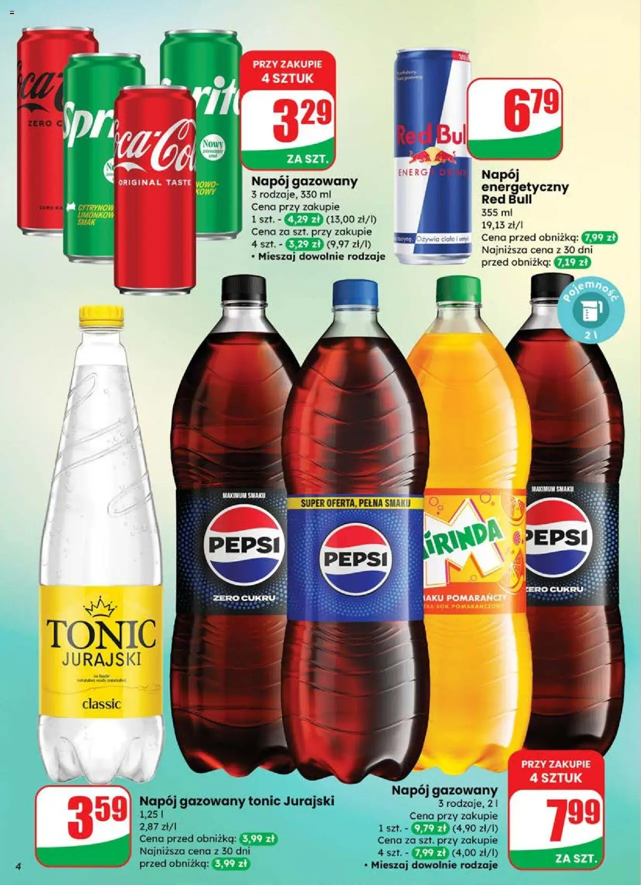 Dino Gazetka od 25.06.2025 | Strona: 4 | Produkty: Red bull, Pepsi, Sok