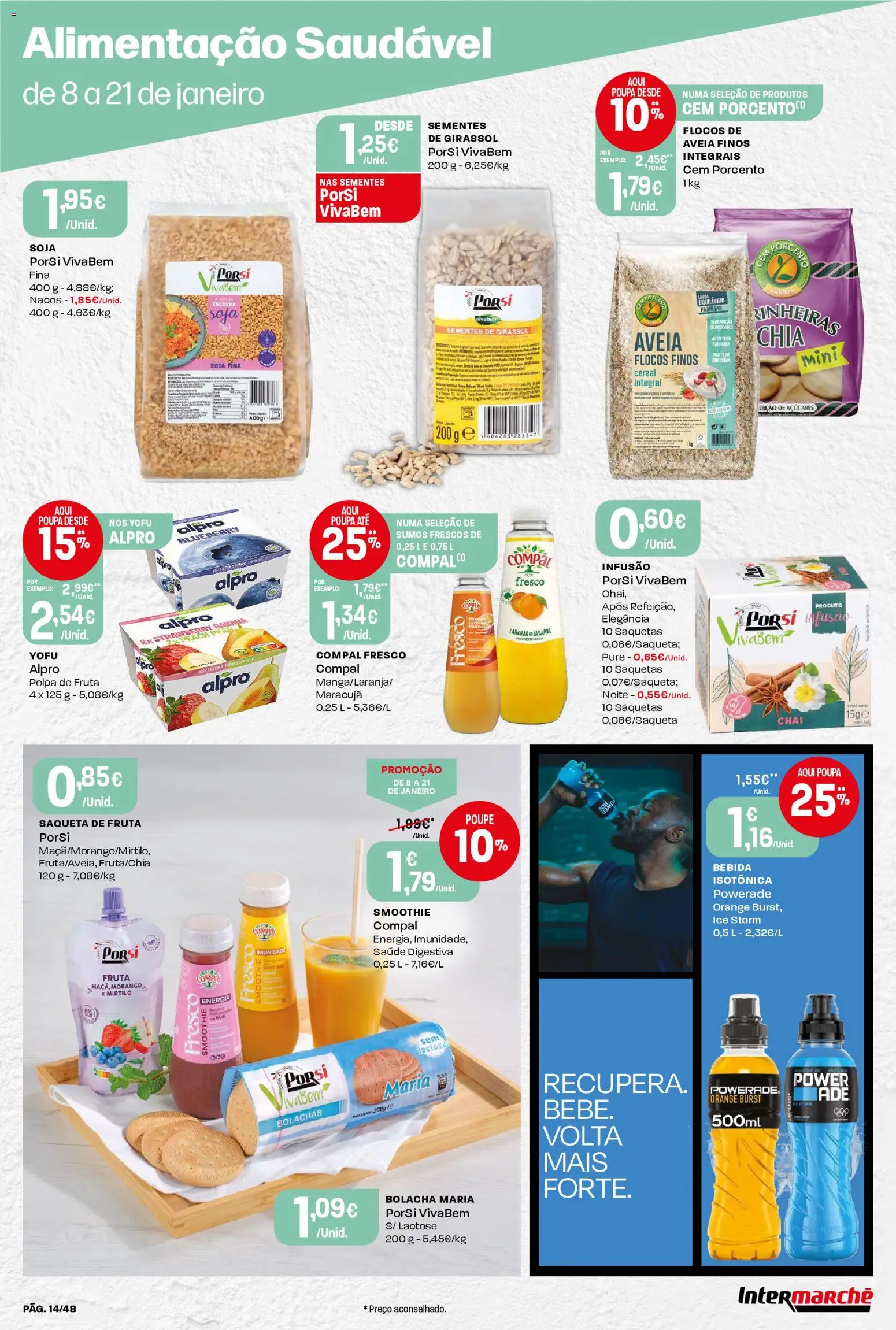 Intermarché folheto │ válido de 08.01.2026 | Página: 14 | Produtos: Soja, Bolachas, Flocos, Proteina