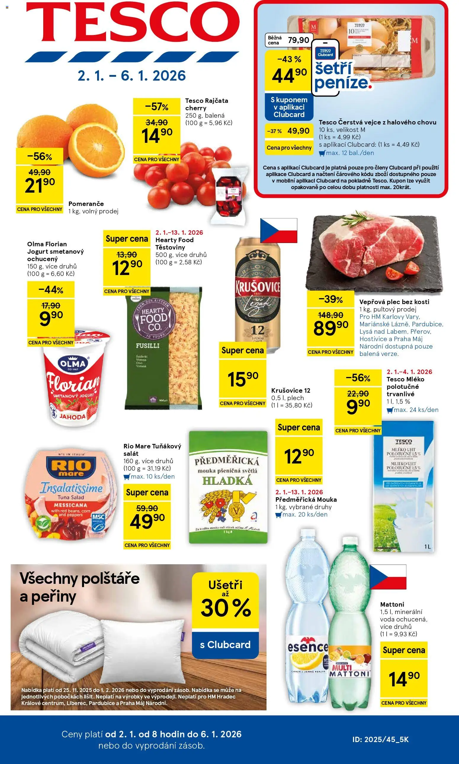 Tesco leták - Hypermarket od 02.01.2026 | Strana: 1 | Produkty: Voda, Mléko, Rajčata, Vepřová plec