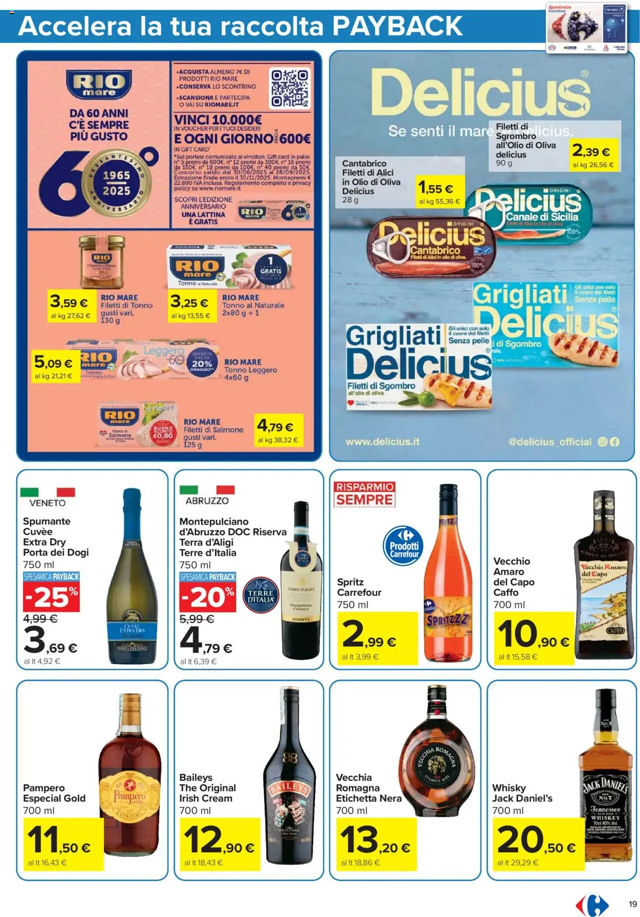 Volantino Carrefour del 15.09.2025 | Pagina: 19 | Prodotti: Salmone, Whisky, Amaro, Olio di Oliva