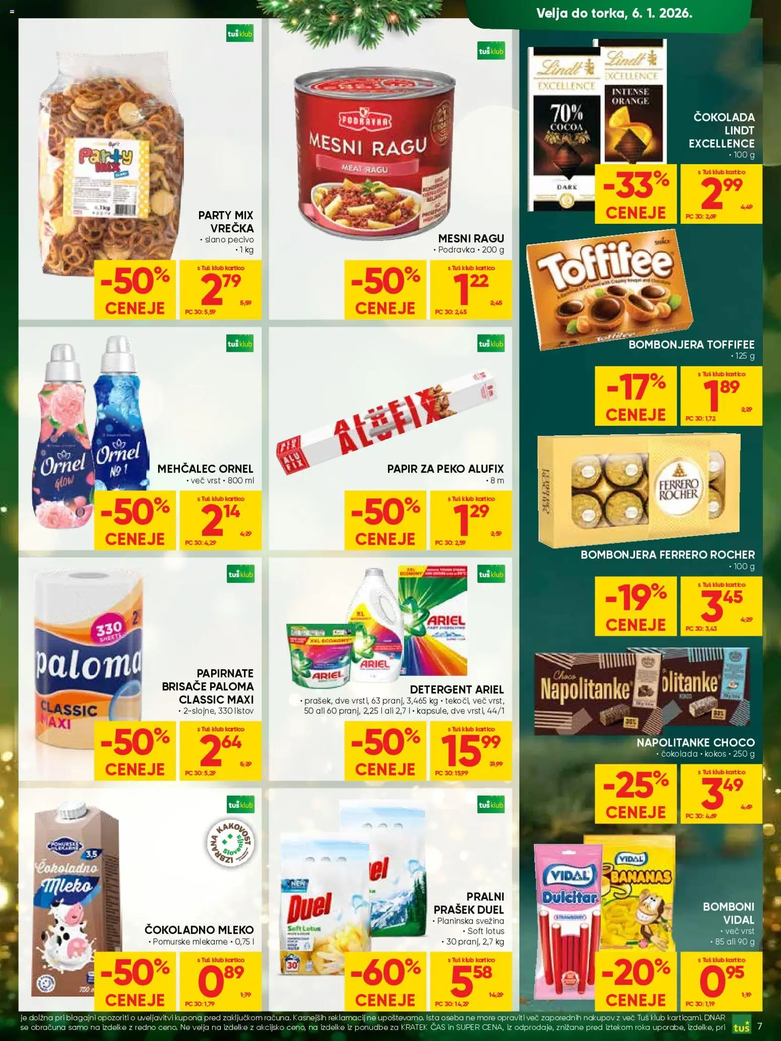 Novi Tuš katalog ponudbe – veljaven od 23.12.2025 | Stran: 7 | Izdelki: Napolitanke, Prašek, Cokolada, Detergent