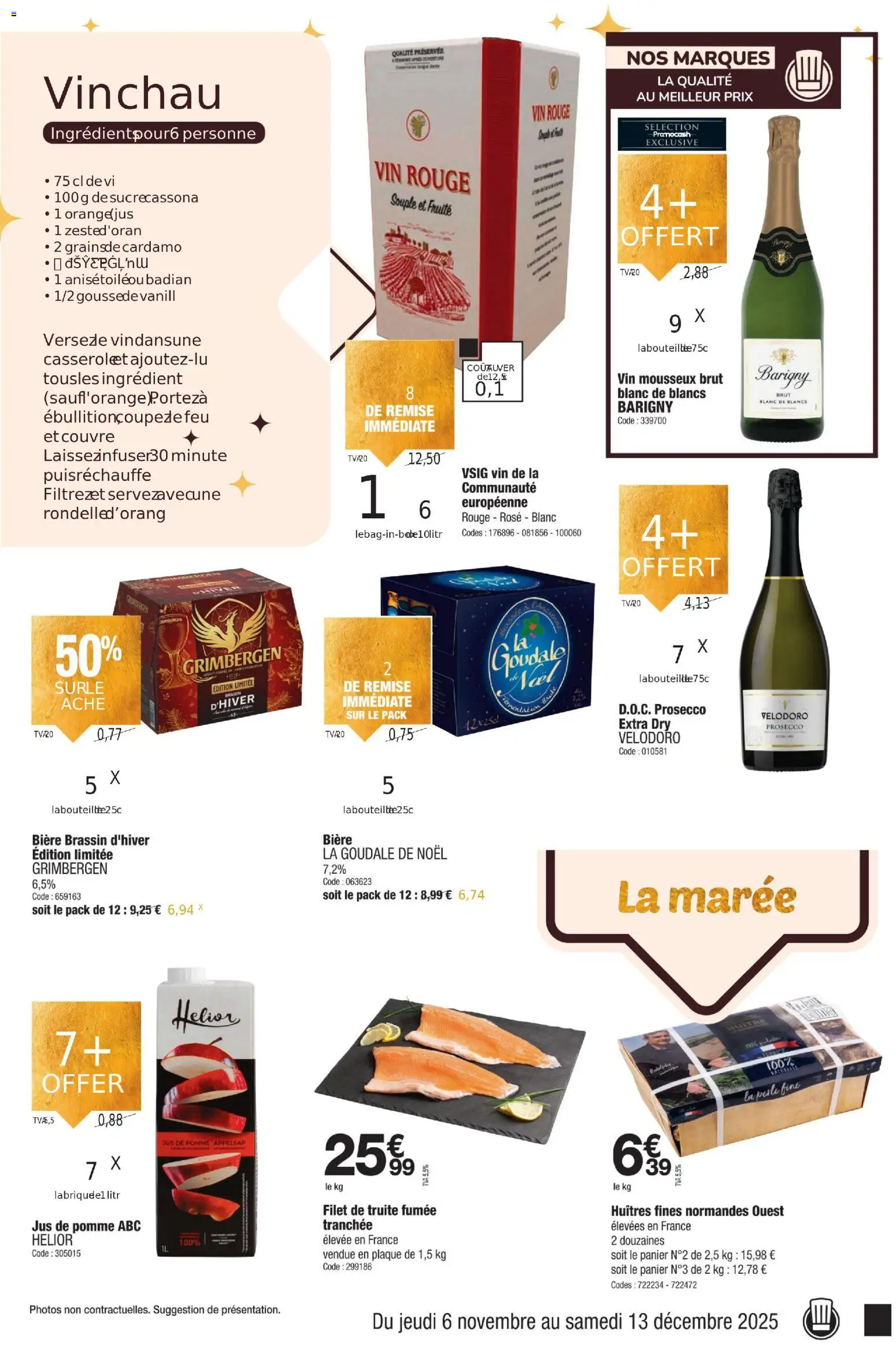 {H1} | Page: 3 | Produits: Truite fumée, Huîtres fines, Prosecco, Jus de pomme