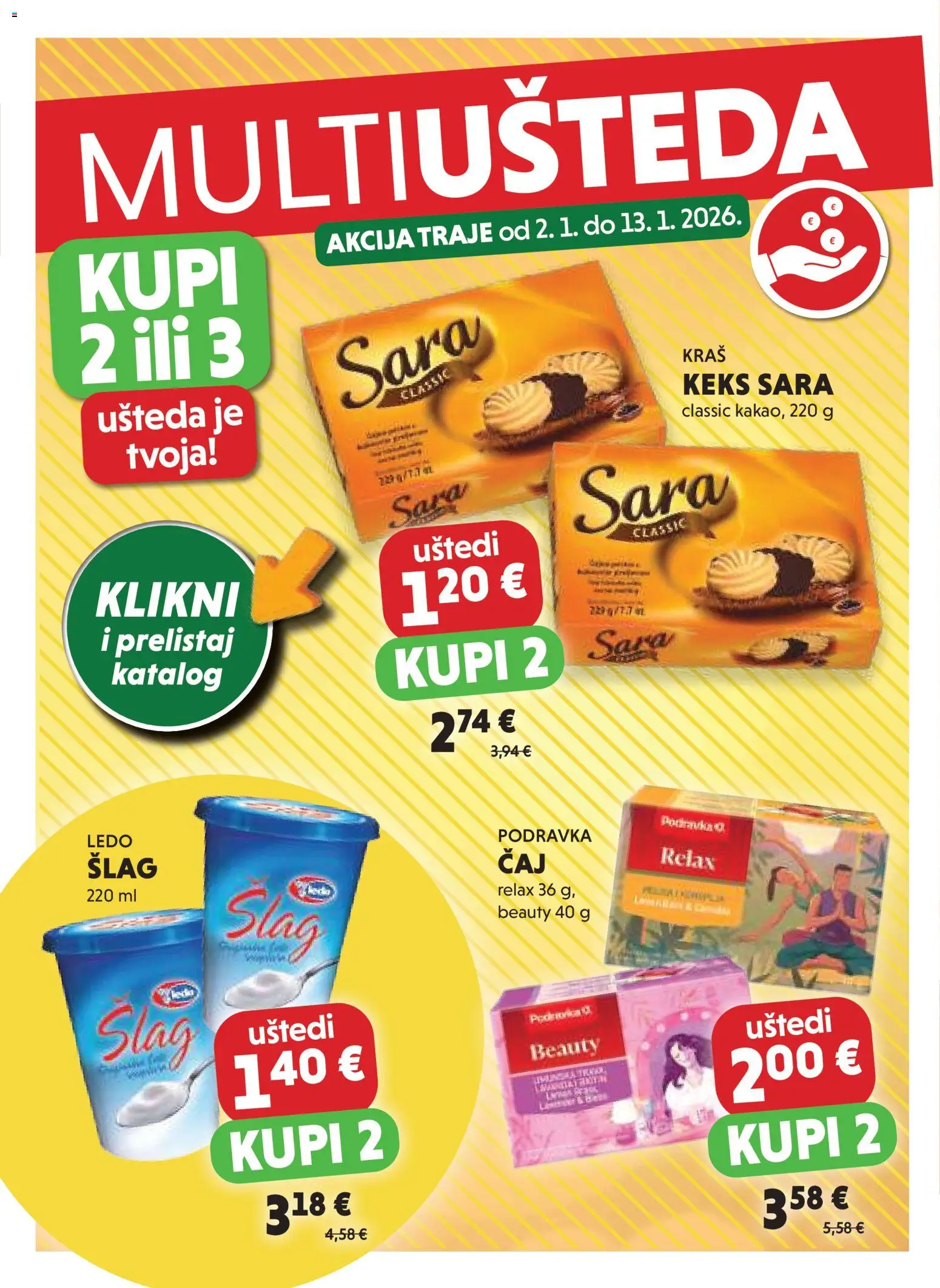 Studenac katalog | vrijedi od 02.01.2026 | Stranica: 2 | Proizvodi: Podravka, Ledo, Keks, Šlag