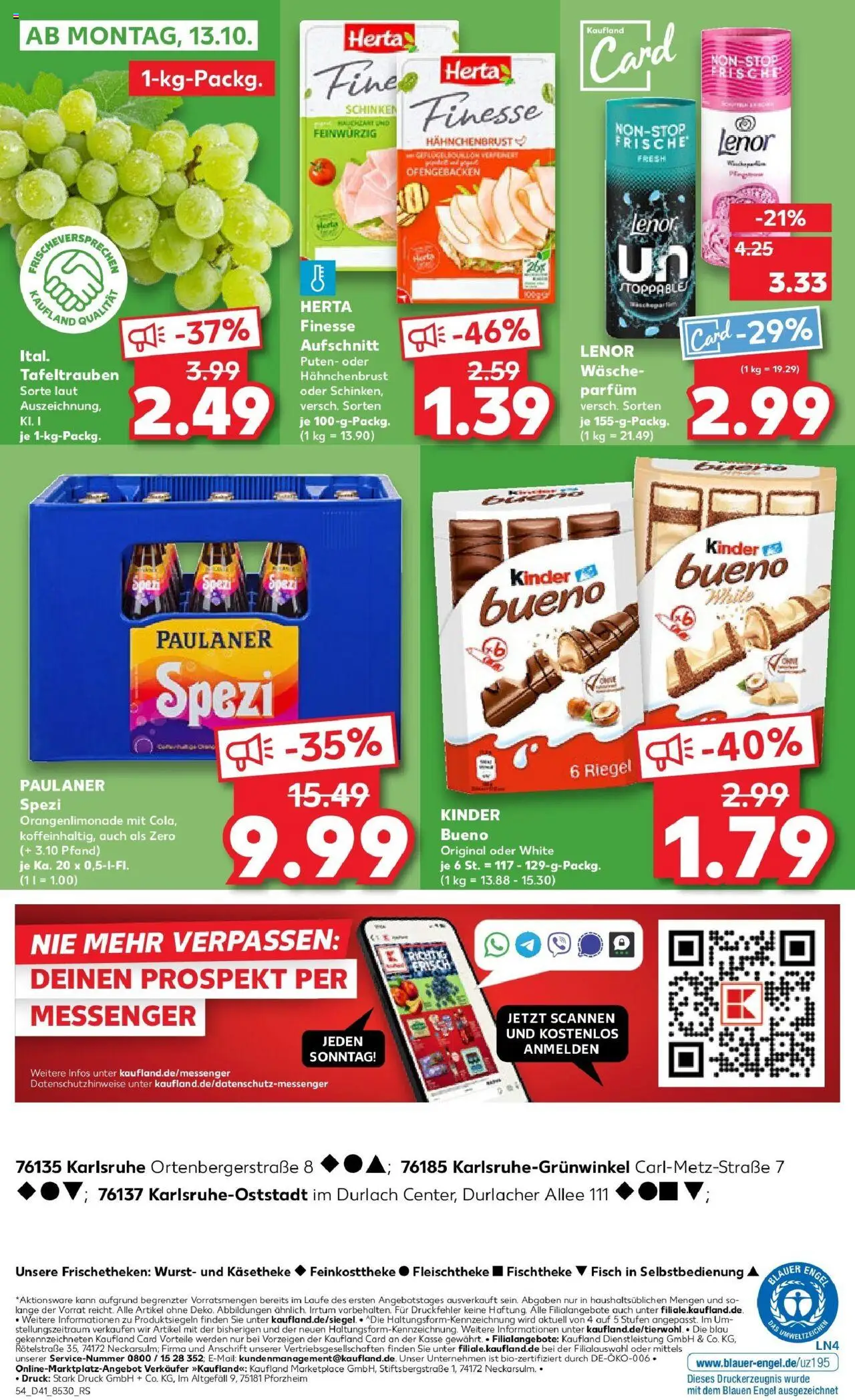 Kaufland prospekt Karlsruhe	 – gültig ab 09.10.2025 | Seite: 54 | Produkte: Kinder bueno, Wurst, Paulaner, Hahnchenbrust