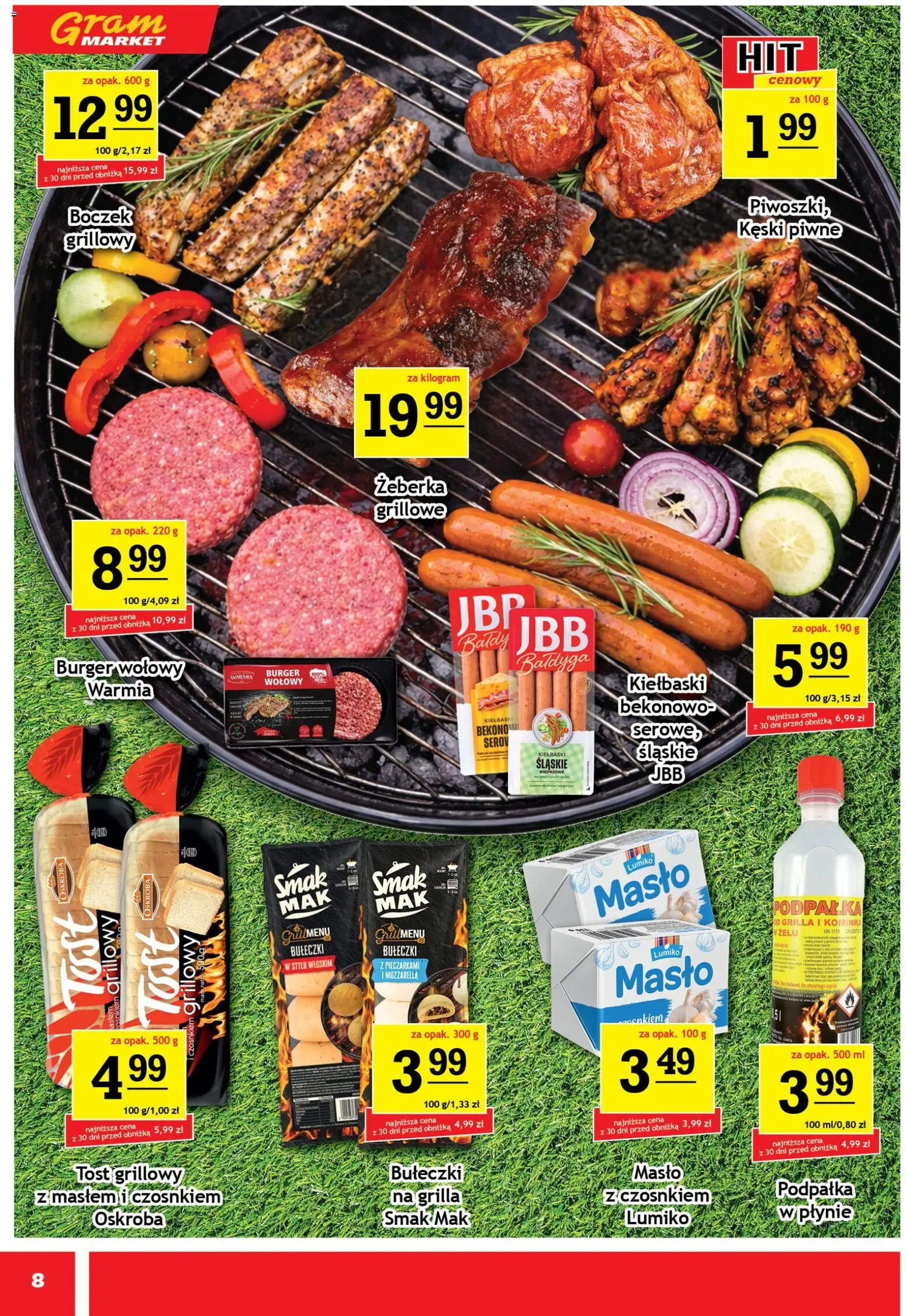 Gram Market gazetka od 22.04.2026 | Strona: 8 | Produkty: Mak, Burger wołowy, Kiełbaski, Boczek