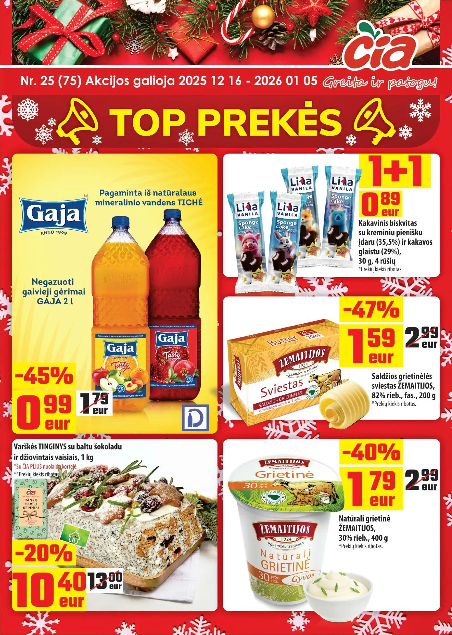 ČIA MARKET akcijos nuo 16.12.2025 | Puslapis: 1 | Prekių: Sviestas, Grietinė