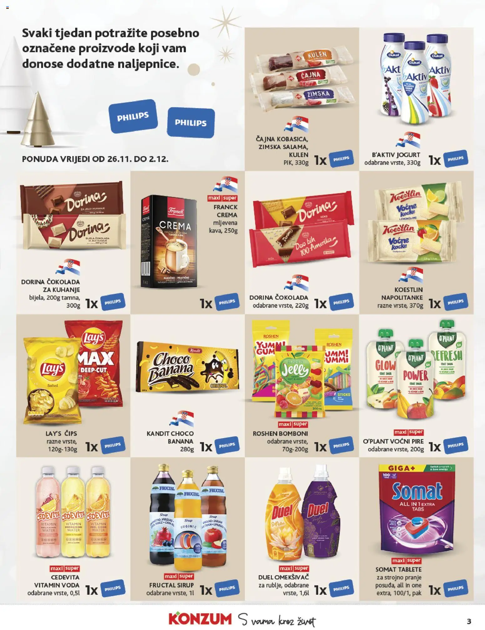 Konzum katalog | vrijedi od 26.11.2025 | Stranica: 3 | Proizvodi: Čokolada, Kulen, Somat, Sirup