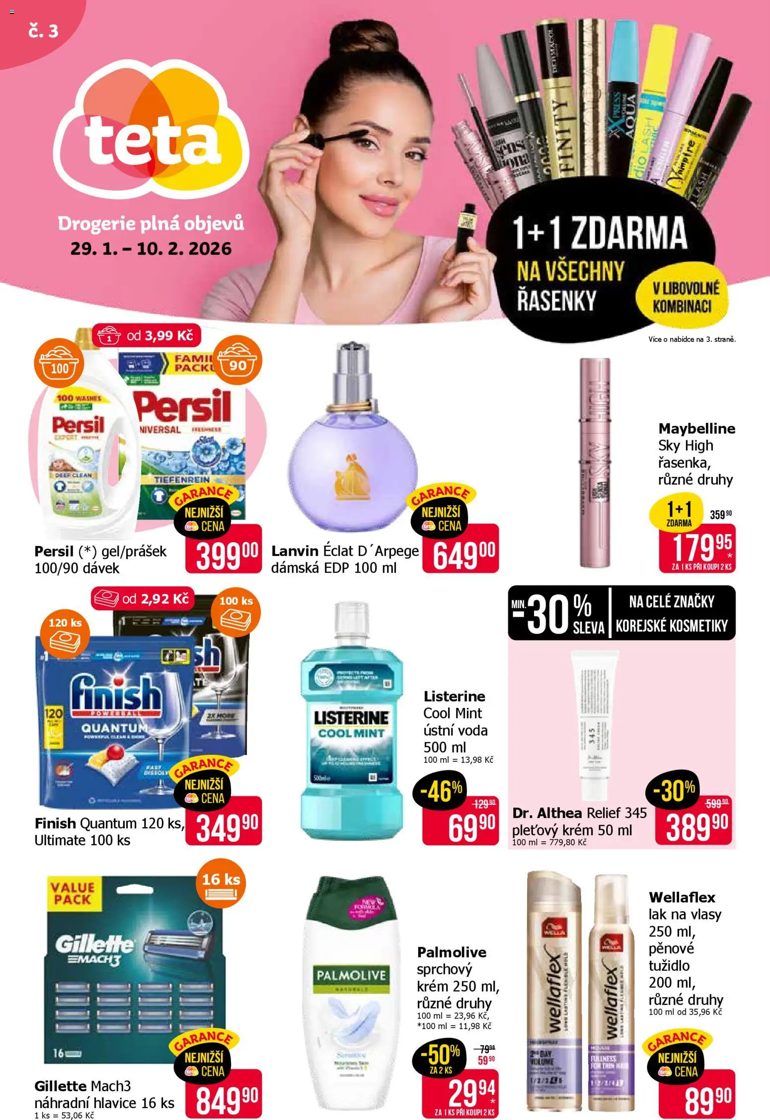 TETA Drogerie leták od 29.01.2026 | Strana: 1 | Produkty: Maybelline Sky High, Ústní voda, Voda, Persil