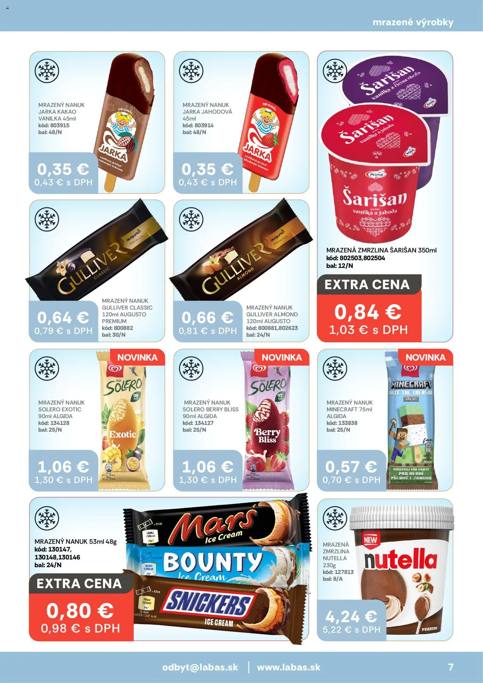Nové Labaš akcie – leták je platný od 10.04.2026 | Strana: 7 | Produkty: Nanuk, Zmrzlina, Nutella, Kakao