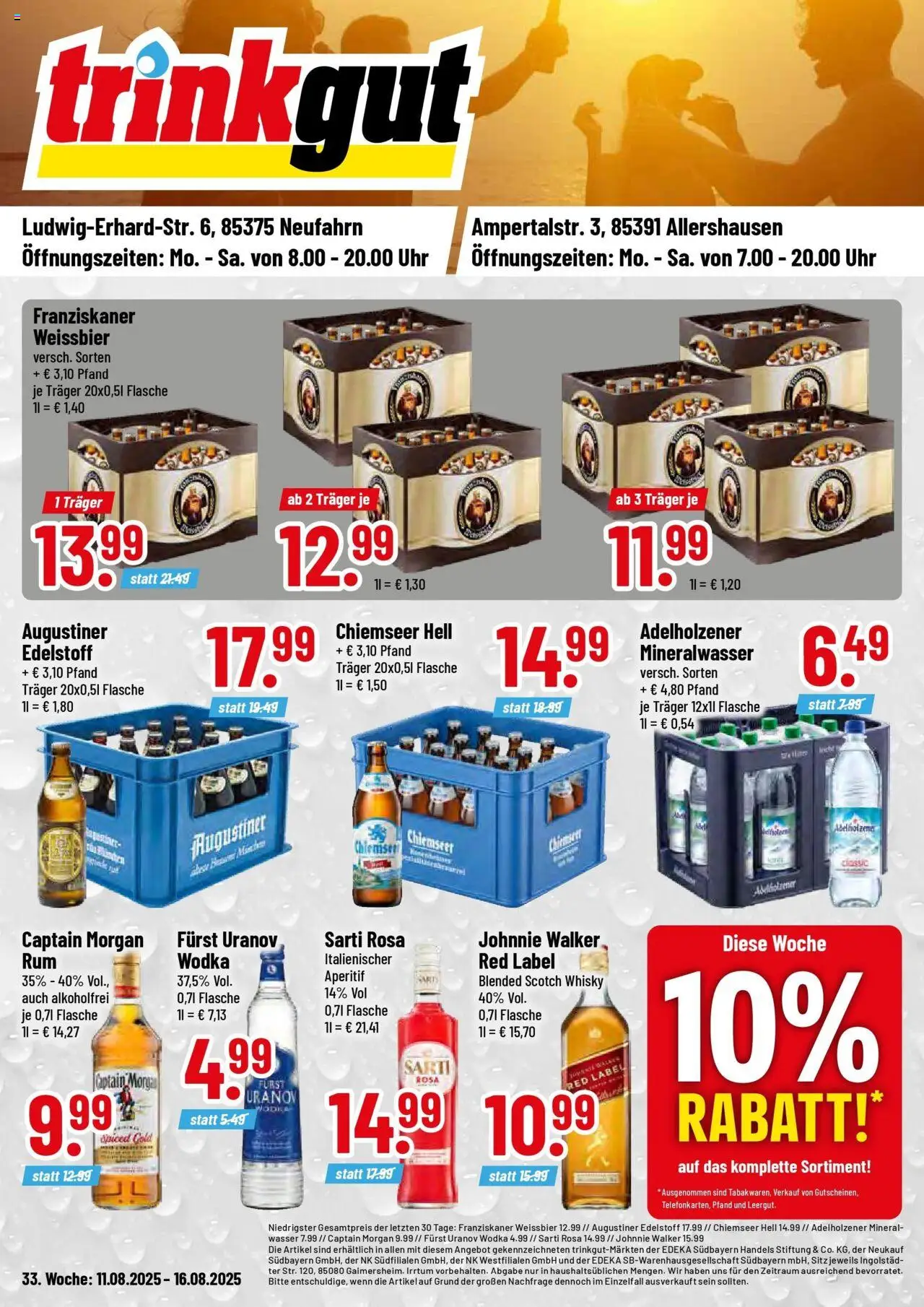 Trinkgut prospekt Allershausen	 – gültig ab 11.08.2025 | Seite: 1 | Produkte: Franziskaner, Mineralwasser, Wodka, Uhr