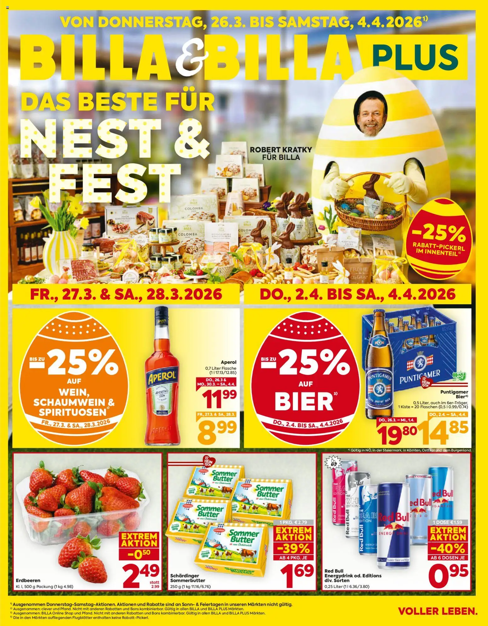 Billa Flugblatt - Kärnten gültig ab 26.03.2026 | Seite: 1 | Produkte: Erdbeeren, Butter, Bier