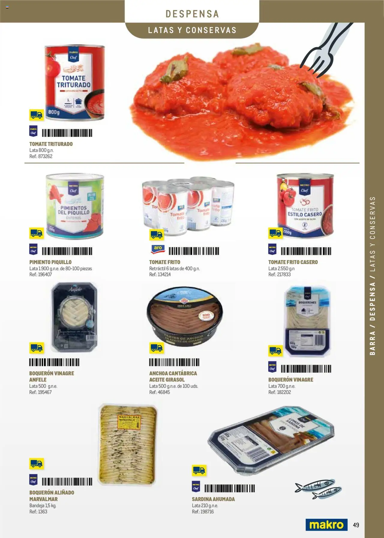 Makro - Menú y Barra Península │ válido desde el 08.09.2025 | Página: 49 | Productos: Κάδος απορρυμάτων, Anchoa, Bandeja, Tomate triturado