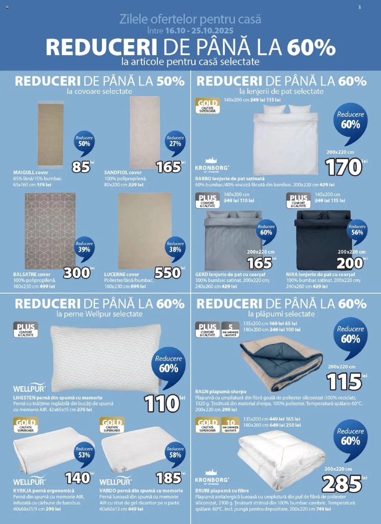 Noul catalog JYSK – valabil de la 16.10.2025 | Pagină: 3 | Produse: Memorie, Lenjerie de pat, Pernă, Covor