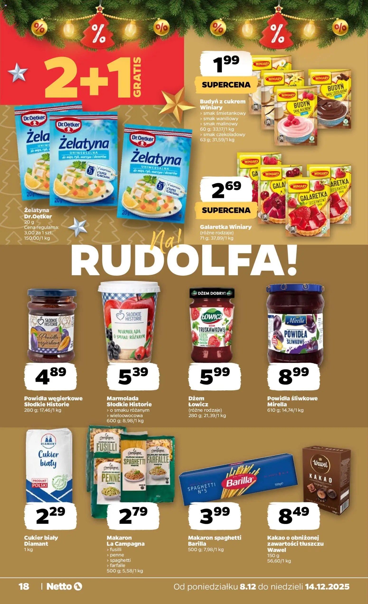 Netto gazetka - Spożywcza od 08.12.2025 | Strona: 18 | Produkty: Kakao, Powidła, Makaron, Cukier