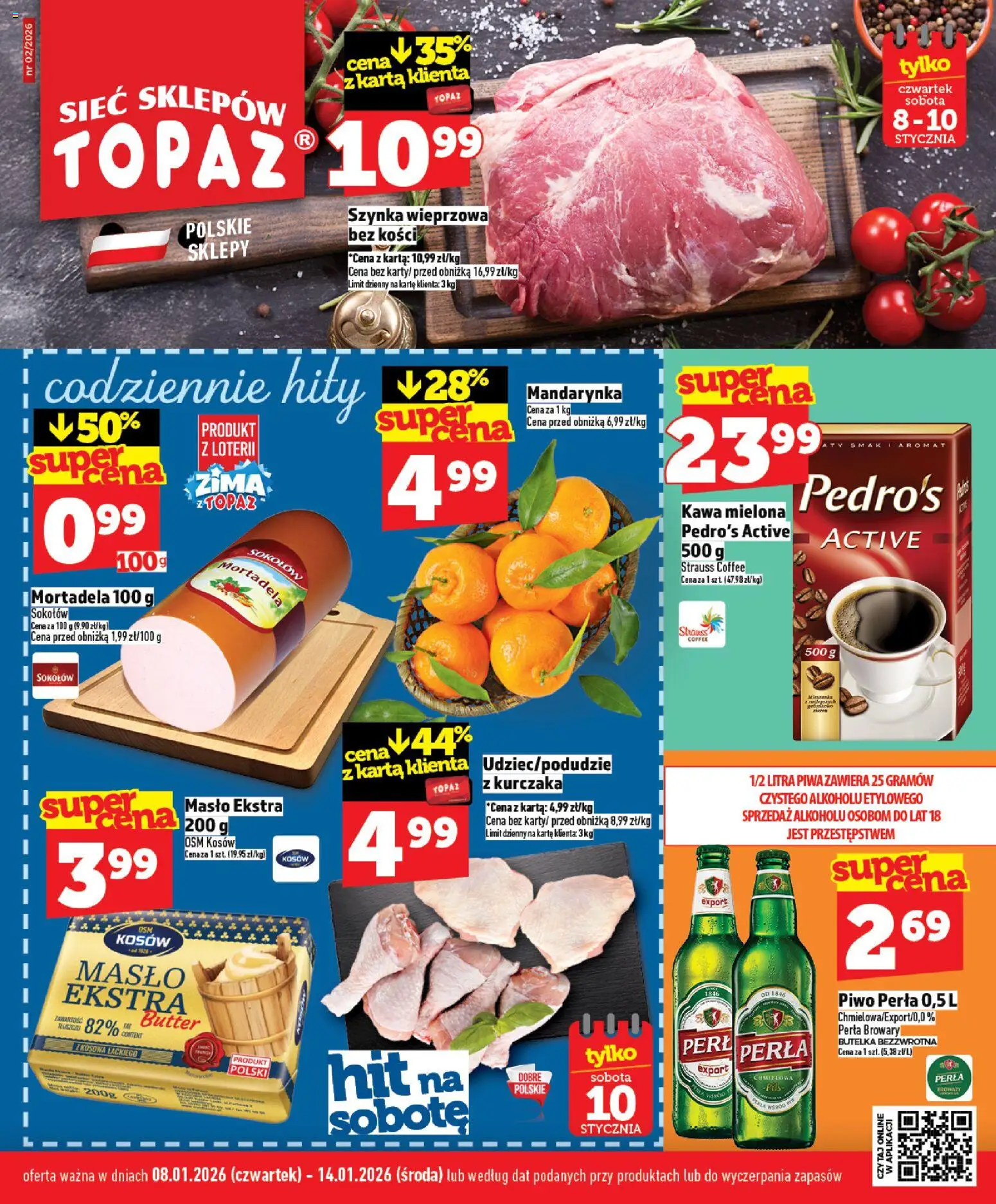 Topaz Gazetka od 08.01.2026 | Strona: 1 | Produkty: Karta, Masło, Kawa, Piwo