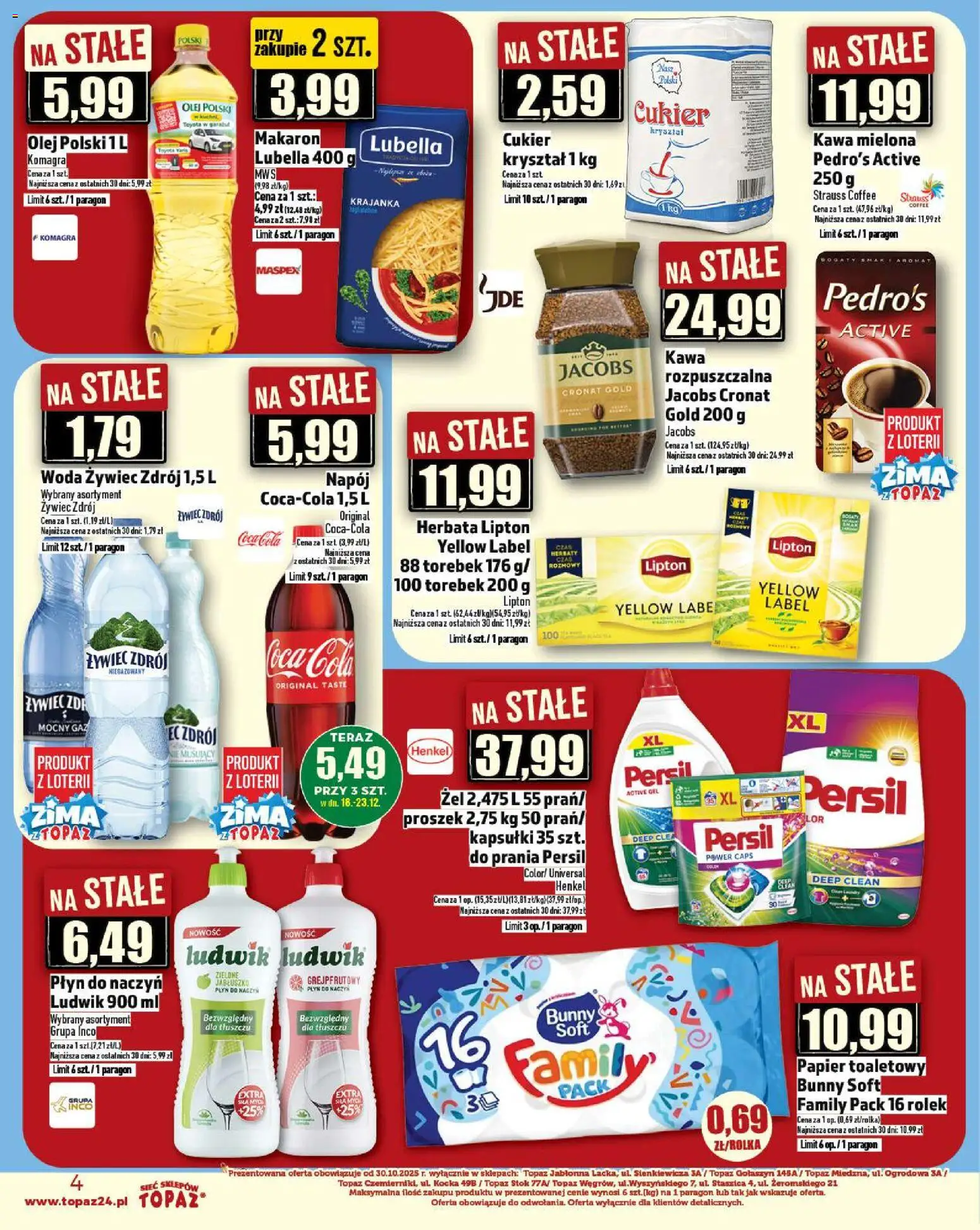 Topaz Gazetka - Ceny małe na stałe od 18.12.2025 | Strona: 4 | Produkty: Persil, Kawa rozpuszczalna, Kawa, Cukier