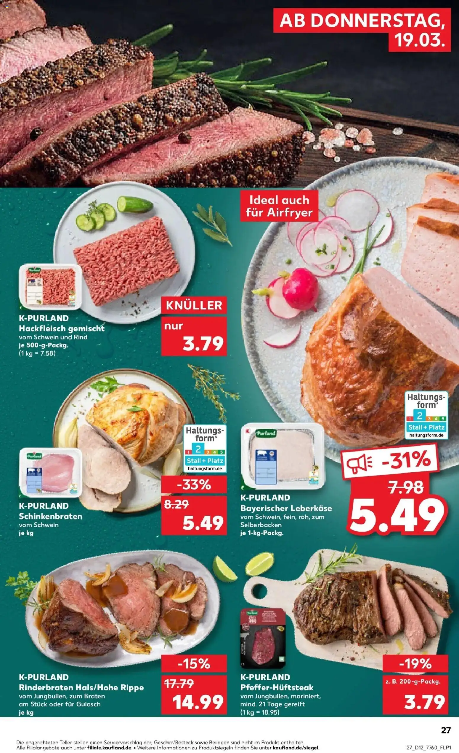 Kaufland Prospekt Laupheim	 – gültig ab 19.03.2026 | Seite: 27 | Produkte: Rinderbraten, Gulasch, Steak, Hackfleisch