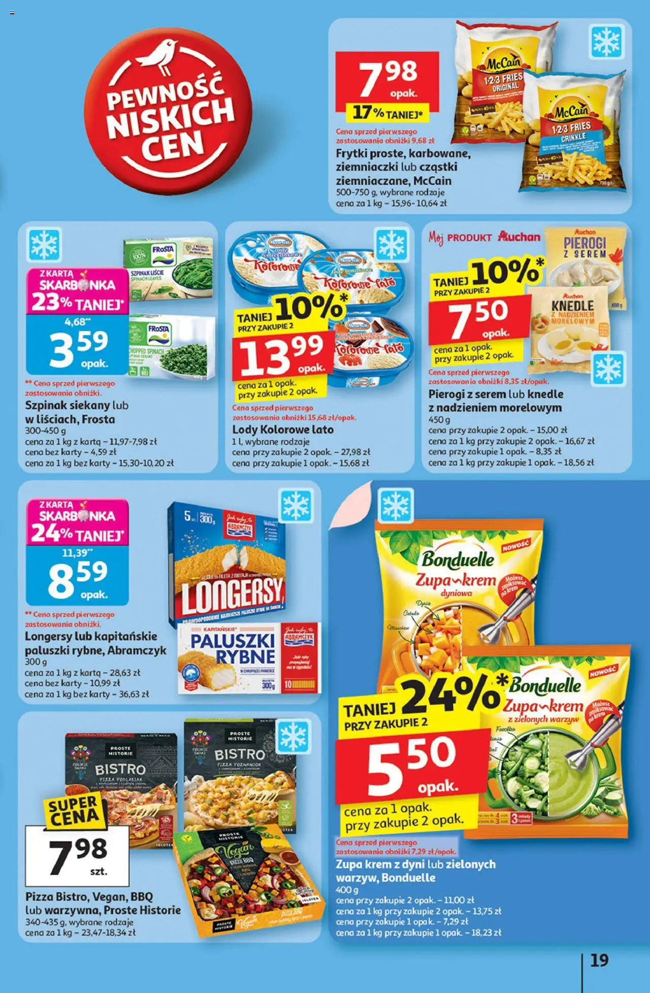 Auchan Gazetka - Pewność niskich cen Hipermarket od 18.09.2025 | Strona: 19 | Produkty: Pierogi, Frytki, Knedle, Krem