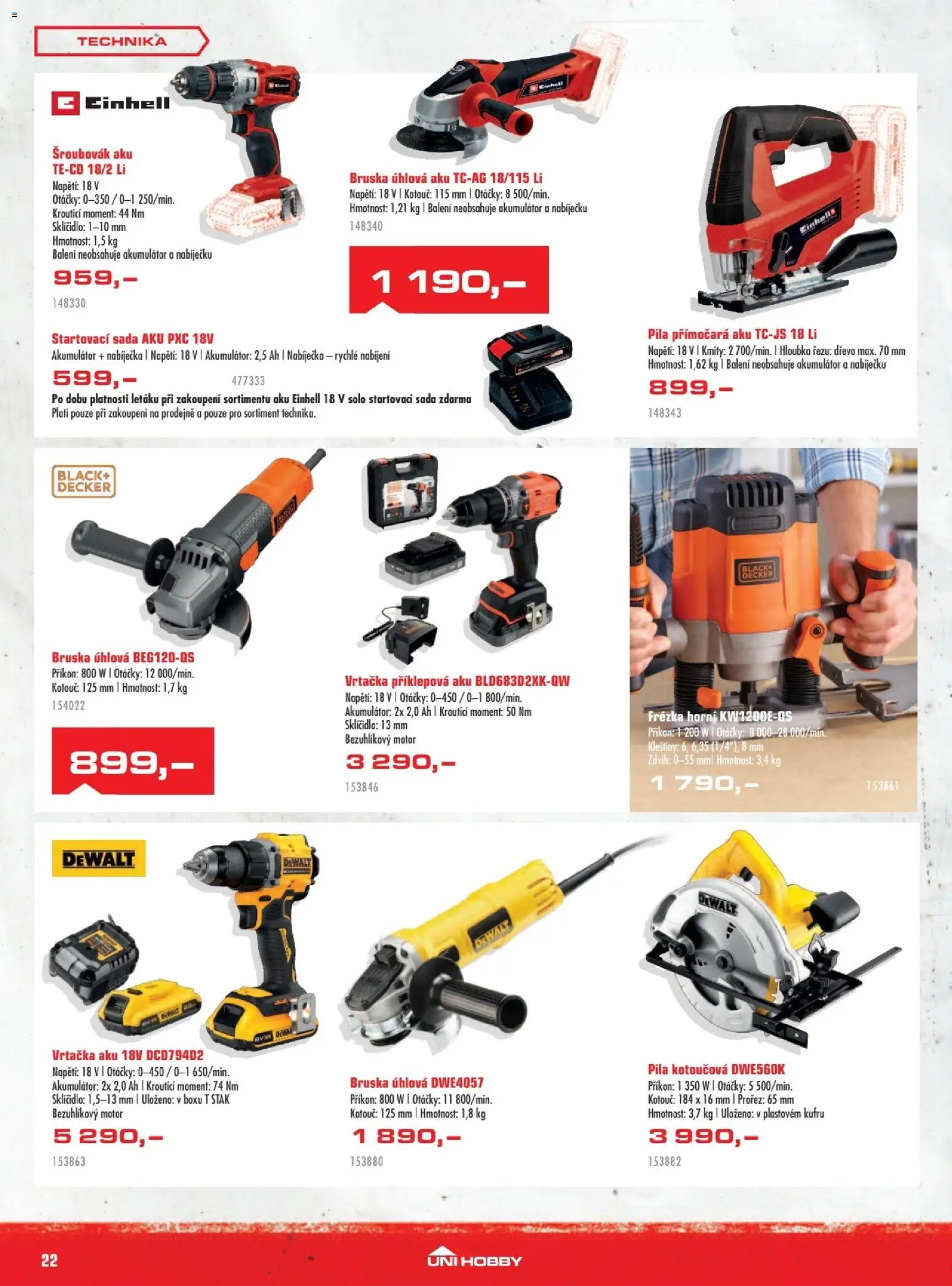Uni Hobby leták od 29.01.2026 | Strana: 22 | Produkty: Dewalt, Pila, Vrtačka, Frézka