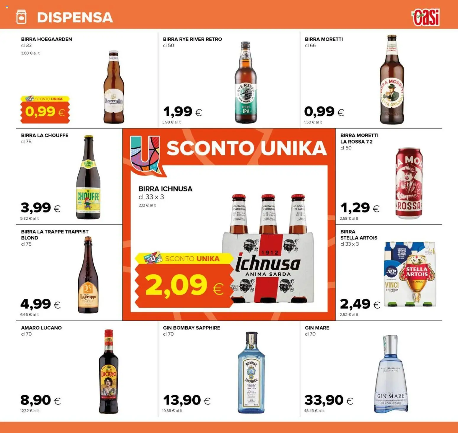 Volantino Oasi del 23.04.2026 | Pagina: 19 | Prodotti: Birra, Gin, Birra Moretti, Amaro