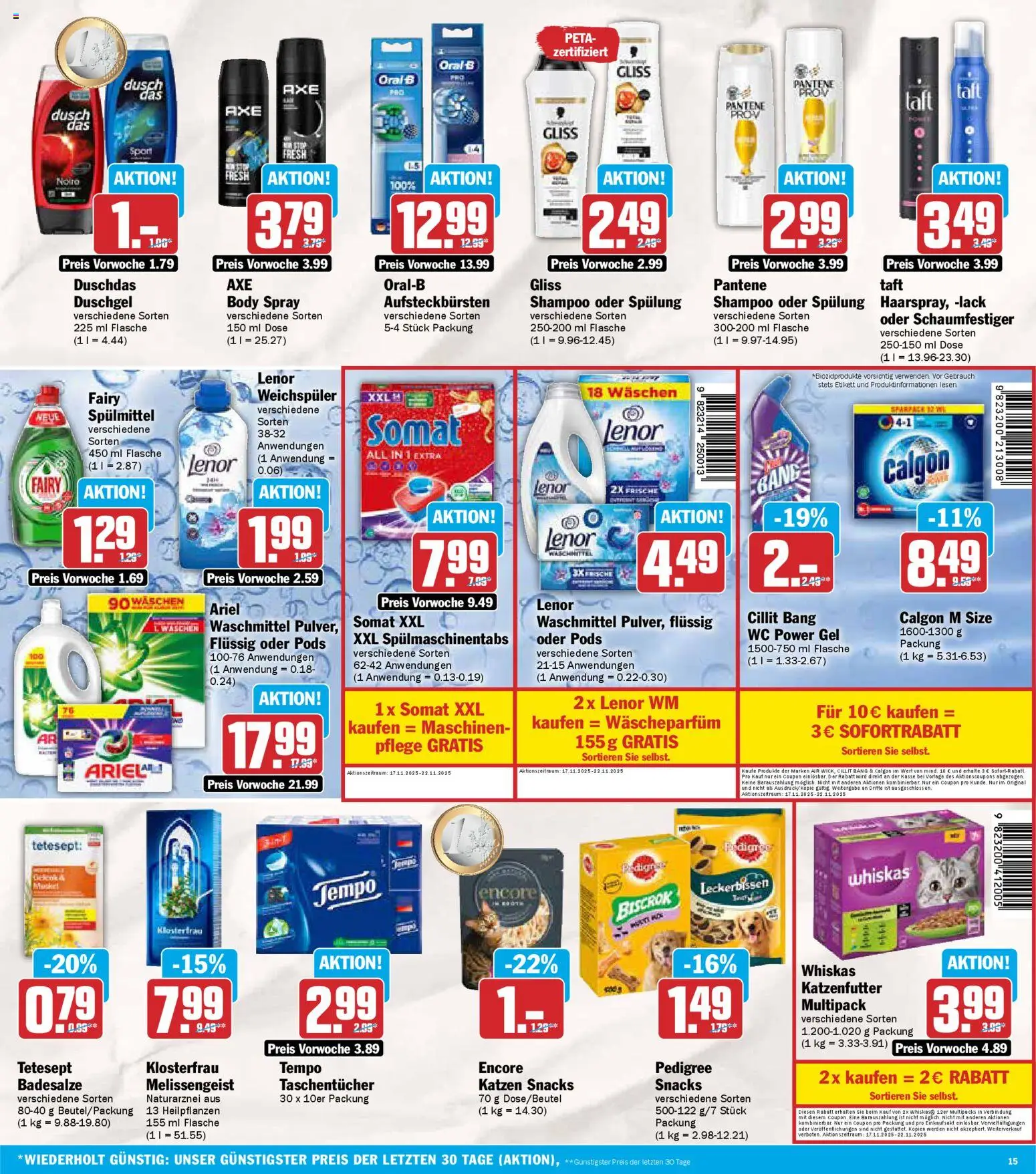 AEZ Prospekt 	 – gültig ab 17.11.2025 | Seite: 15 | Produkte: Ariel, Duschgel, Duschdas, Waschmittel