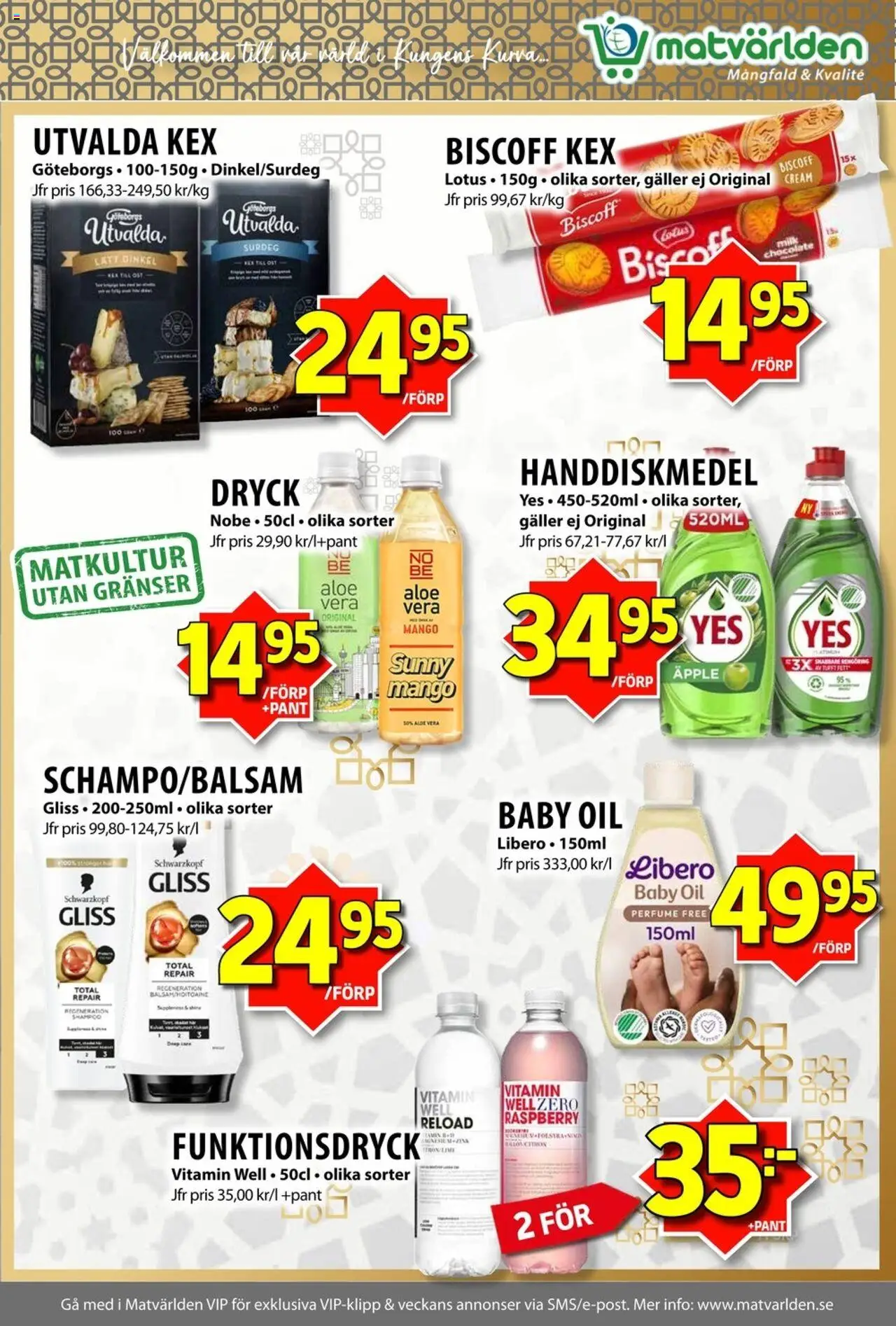Matvärlden reklamblad aktuell från 25.08.2025 | Sida: 6 | Produkter: Galler, Handdiskmedel, Ost, Mango