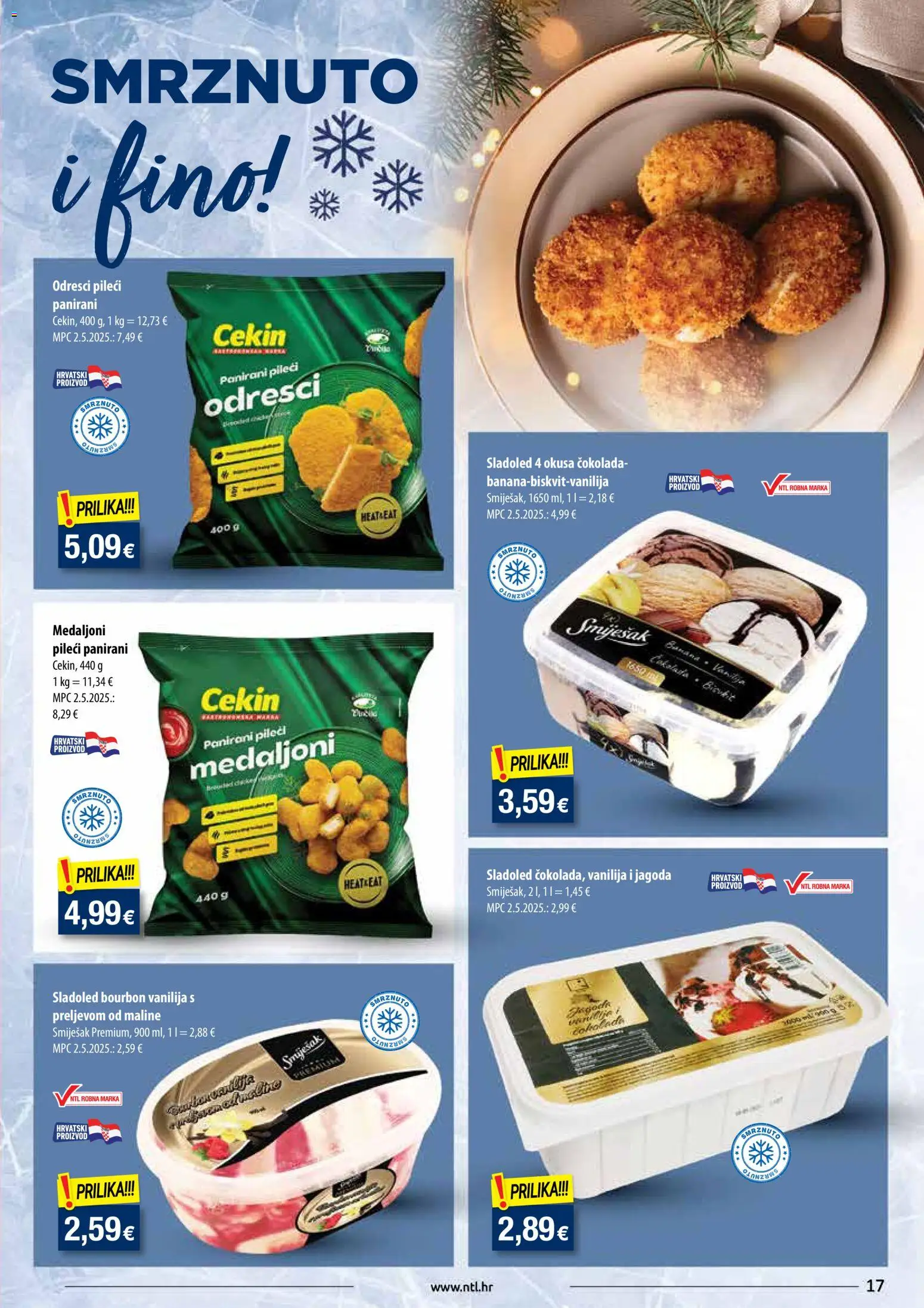 NTL katalog | vrijedi od 03.12.2025 | Stranica: 17 | Proizvodi: Pileći medaljoni, Čokolada, Sladoled, Maline