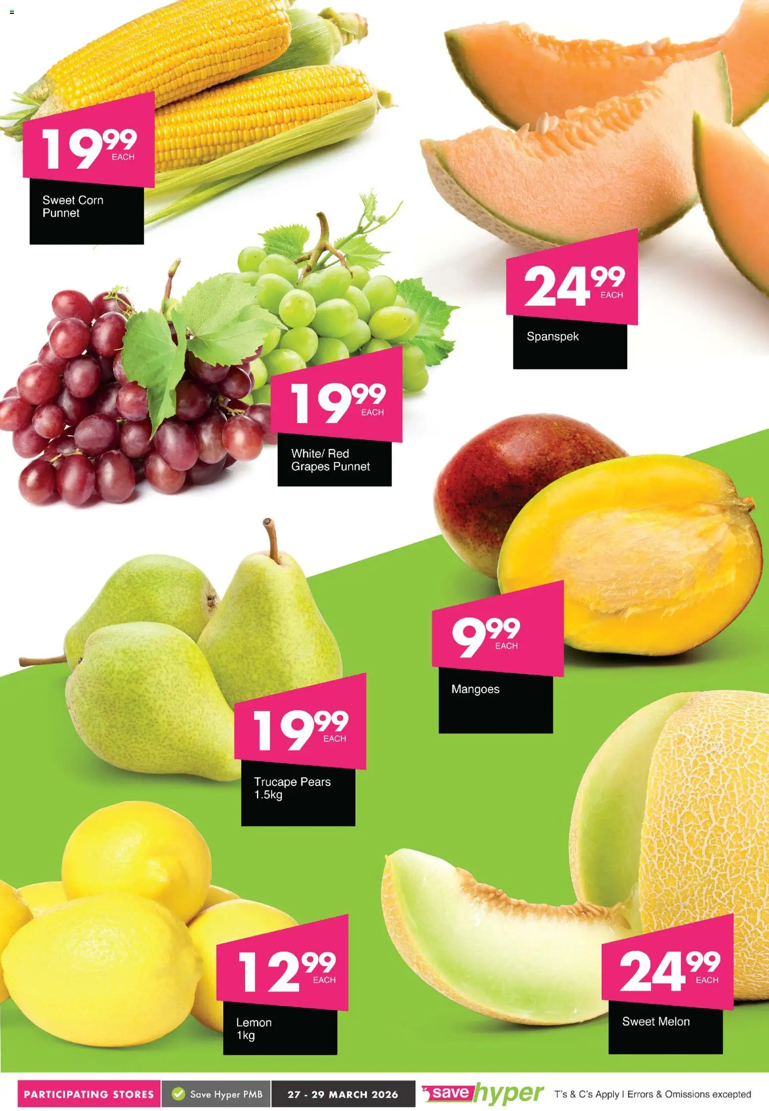 New Save catalogue – valid from 27.03.2026 | Page: 6 | Products: Pears, Corn, Lemon, Grapes