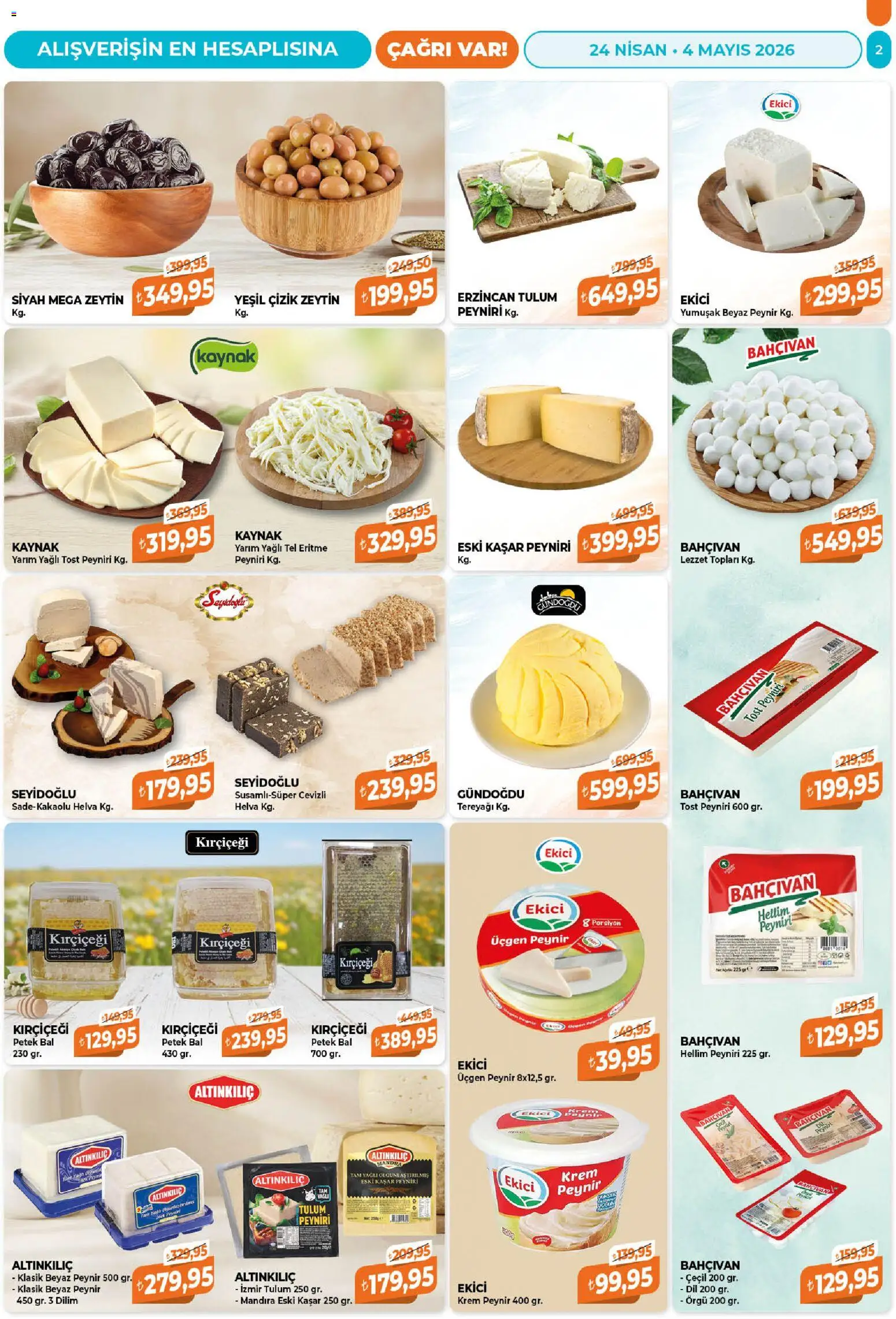 Çağrı Market Katalog - 24.04.2026 tarihinden itibaren geçerlidir | Sayfa: 2 | Ürünler: Krem, Peynir, Ekici, Zeytin