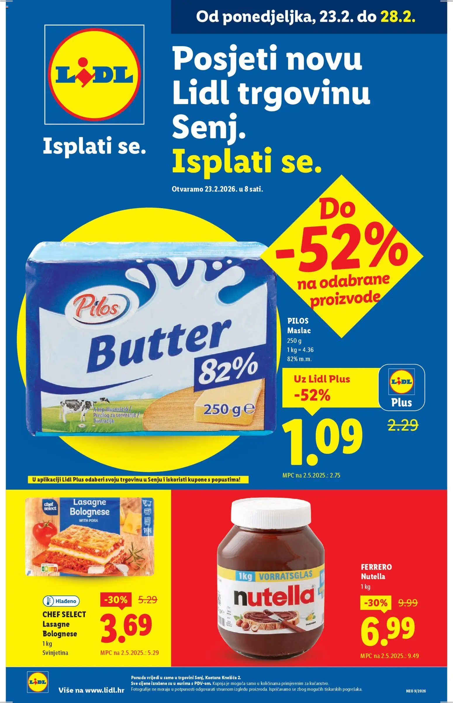 Lidl katalog | vrijedi od 23.02.2026 | Stranica: 1 | Proizvodi: Nutella, Lasagne, Maslac, Svinjetina