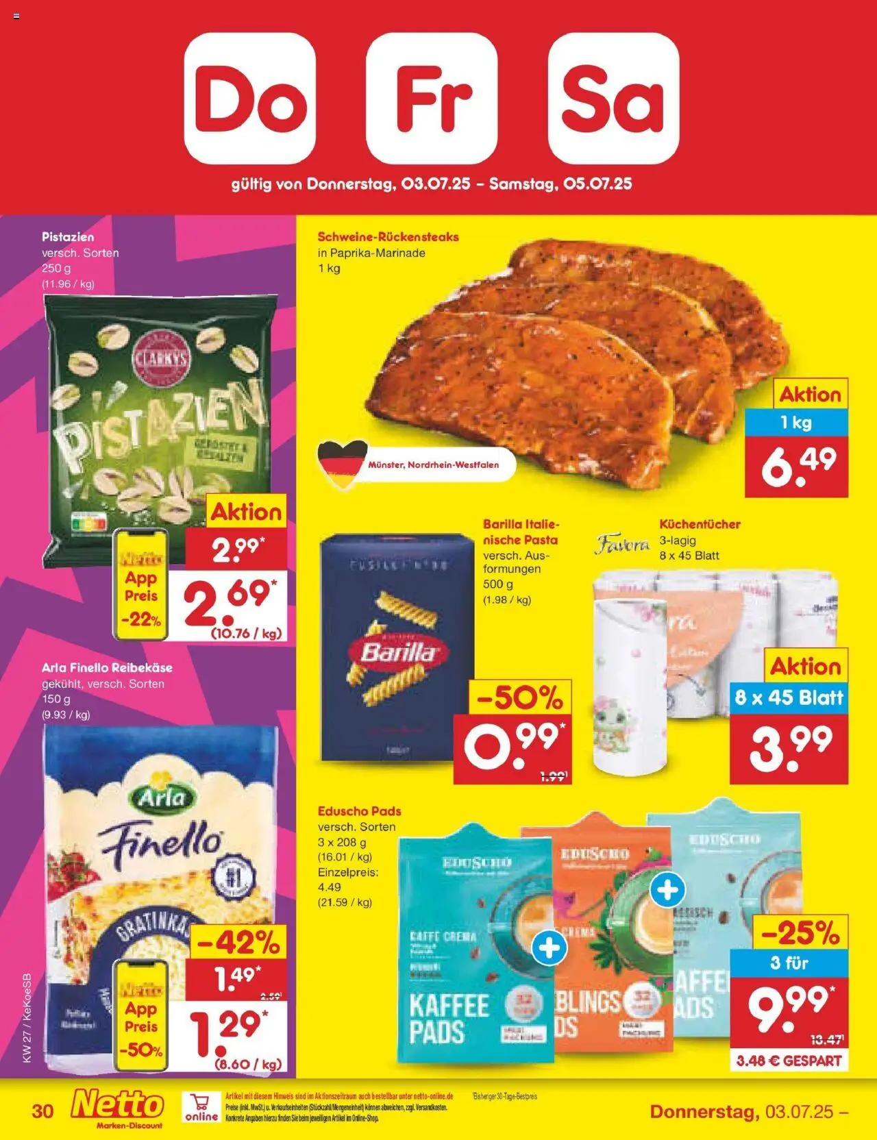Netto Marken-Discount prospekt Köln	 - gültig ab dem 29.06.2025 | Seite: 50 | Produkte: Kaffee, Pistazien, Pasta, Reibekase