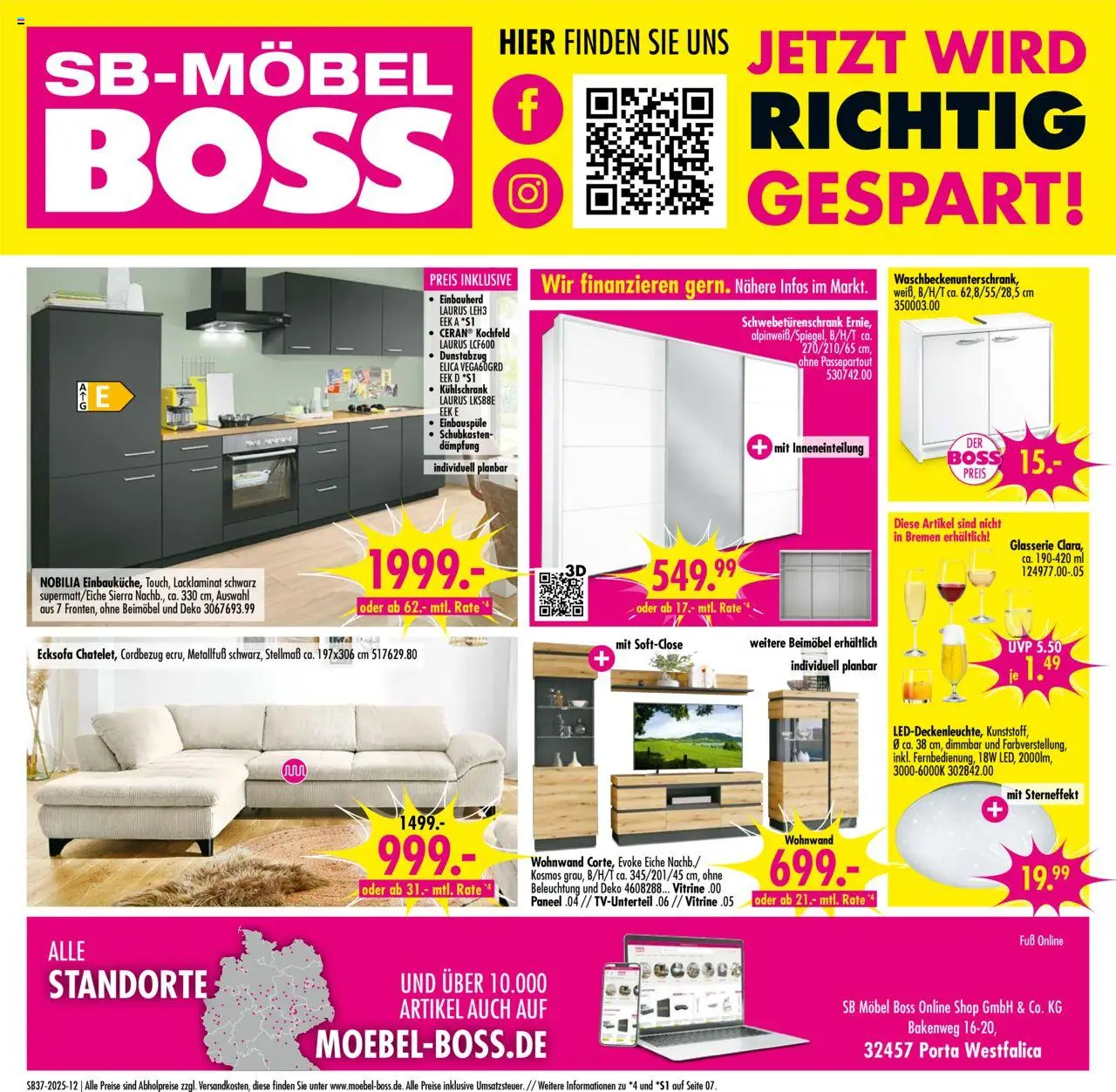 SB Möbel Boss Prospekt 	 – gültig ab 06.09.2025 | Seite: 12 | Produkte: Schwebetürenschrank, Kühlschrank, Kochfeld, Dunstabzug