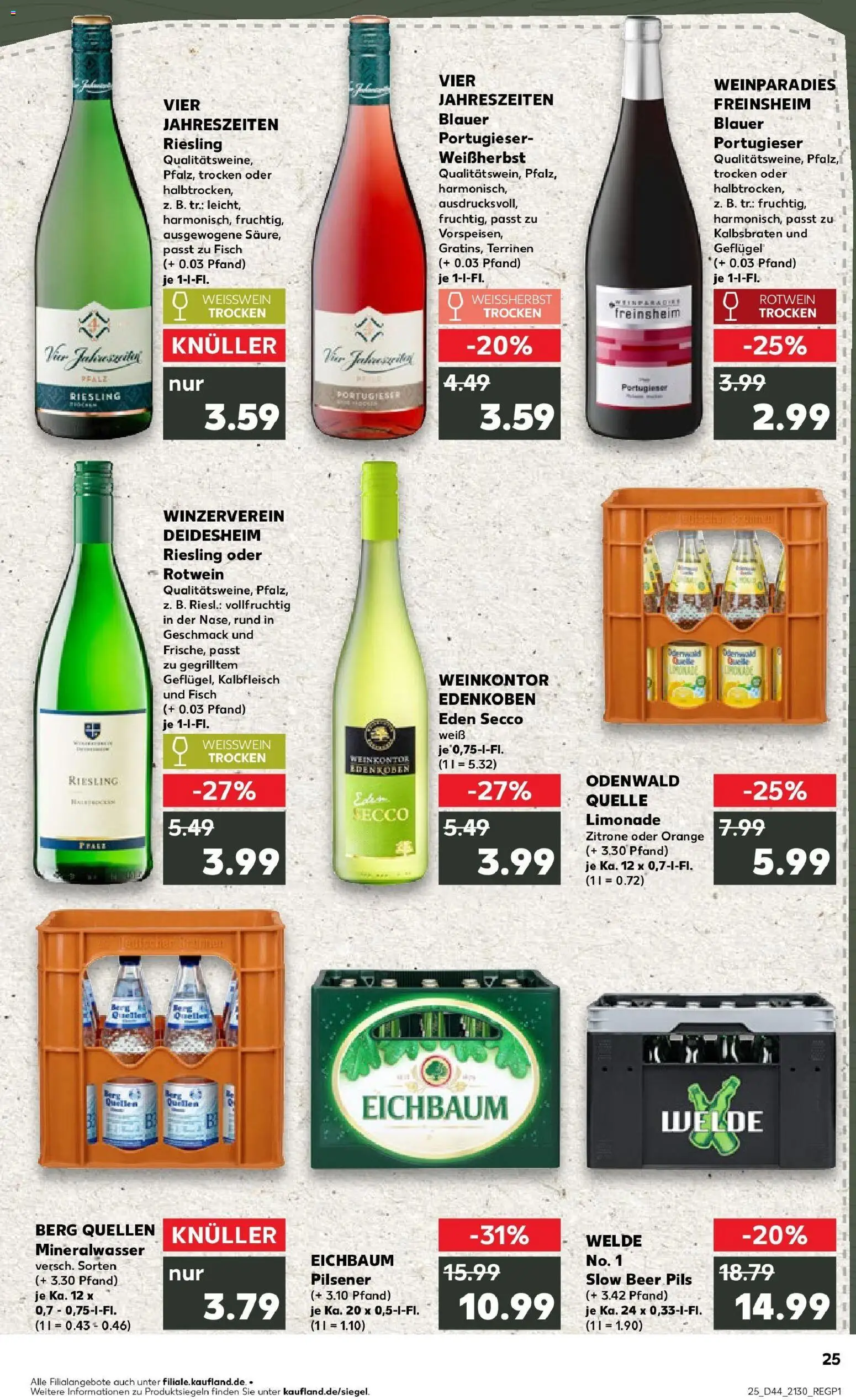 Kaufland prospekt Speyer	 – gültig ab 30.10.2025 | Seite: 25 | Produkte: Weißwein, Rotwein trocken, Pils, Mineralwasser